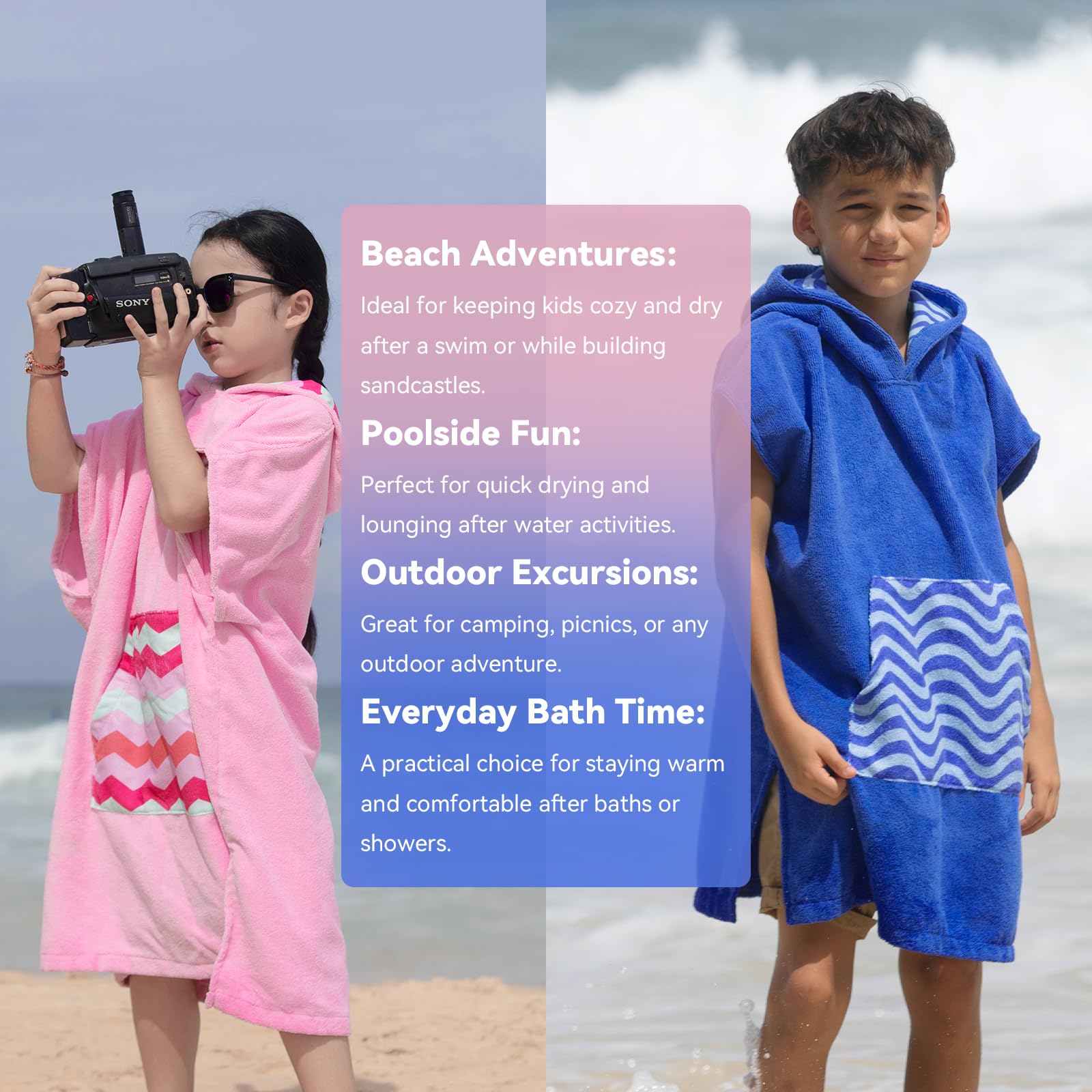 DiaryLook Kids Swimming Changing Robe with Hood - Quick Dry Beach Poncho Towel with Pockets for Boys & Girls - Perfect for Surfing, Swimming & Watersports - Ideal for Beach, Pool & Outdoor Activities