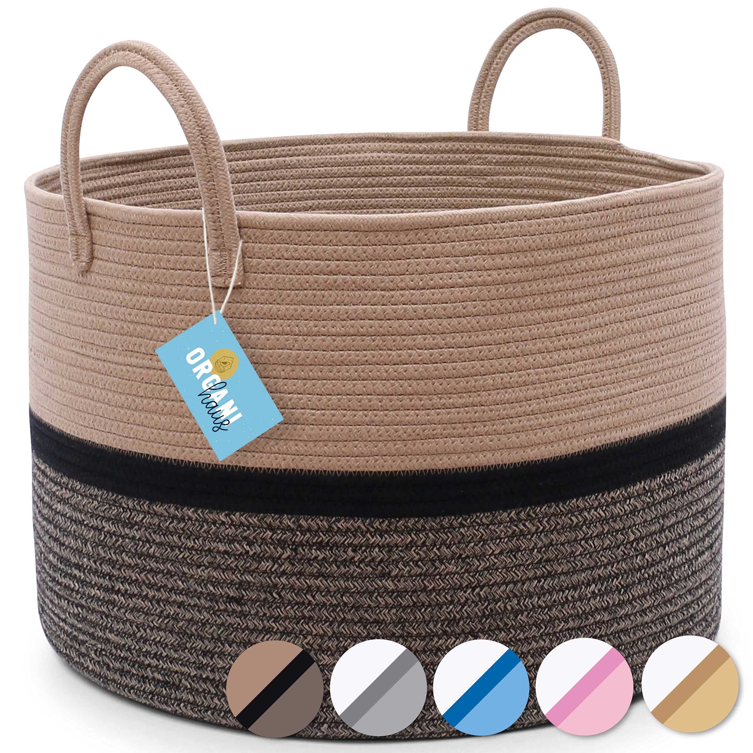 OrganiHaus Large Woven Cotton Rope Storage Basket - 20x13 Inch Multi-Purpose Basket for Living Room, Nursery & Laundry | Boho Chic Home Decor Organizer for Blankets, Pillows & Baby Items | Perfect for Home Storage & Organization