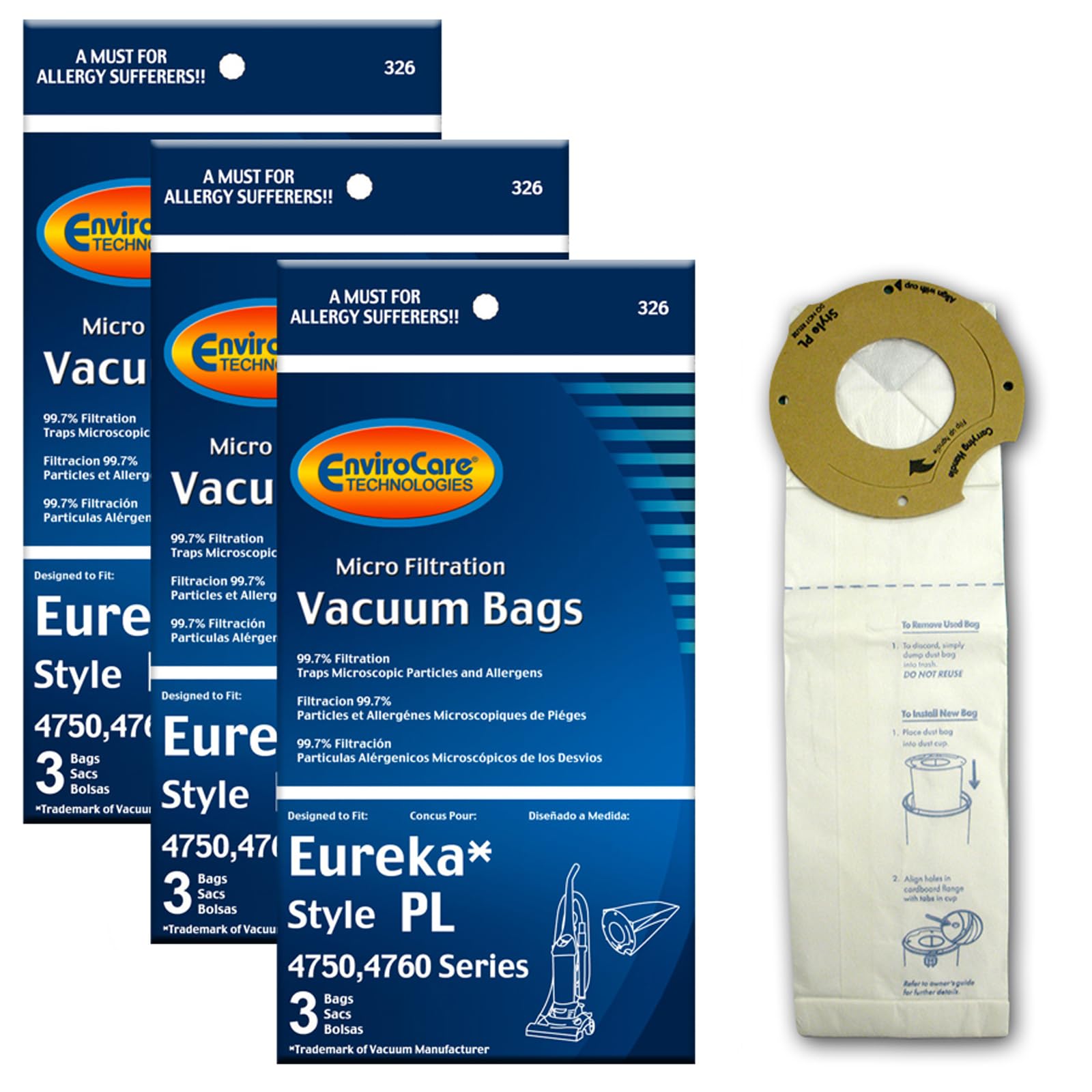 EnviroCare Replacement Micro Filtration Vacuum Cleaner Dust Bags - 9 Pack Compatible with Eureka Style PL Upright Vacuums | HEPA Filter Bags for Pet Hair, Allergies & Deep Cleaning | Home & Office Use
