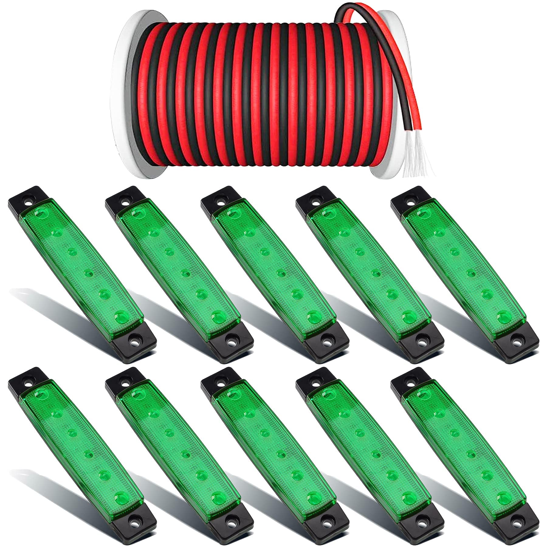 PSEQT 3.9'' LED Rock Strip Lights - Green Car Exterior Underglow Wheel Fender Lighting Kit (10Pcs) with 100FT/30M 22AWG 2pin Extension Cable - Perfect for Off-Road Trucks, Jeeps & Custom Car Lighting