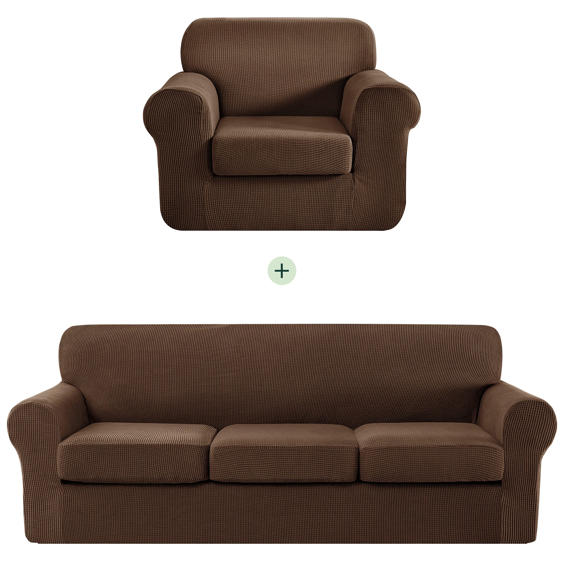 CHUN YI Stretch Sofa Slipcover Set - Elastic Couch & Armchair Covers for 1-3 Seater Sofa with Separate Cushion Covers (Coffee Color) | Perfect for Living Room, Apartment Furniture Protection & Home Decor Refresh