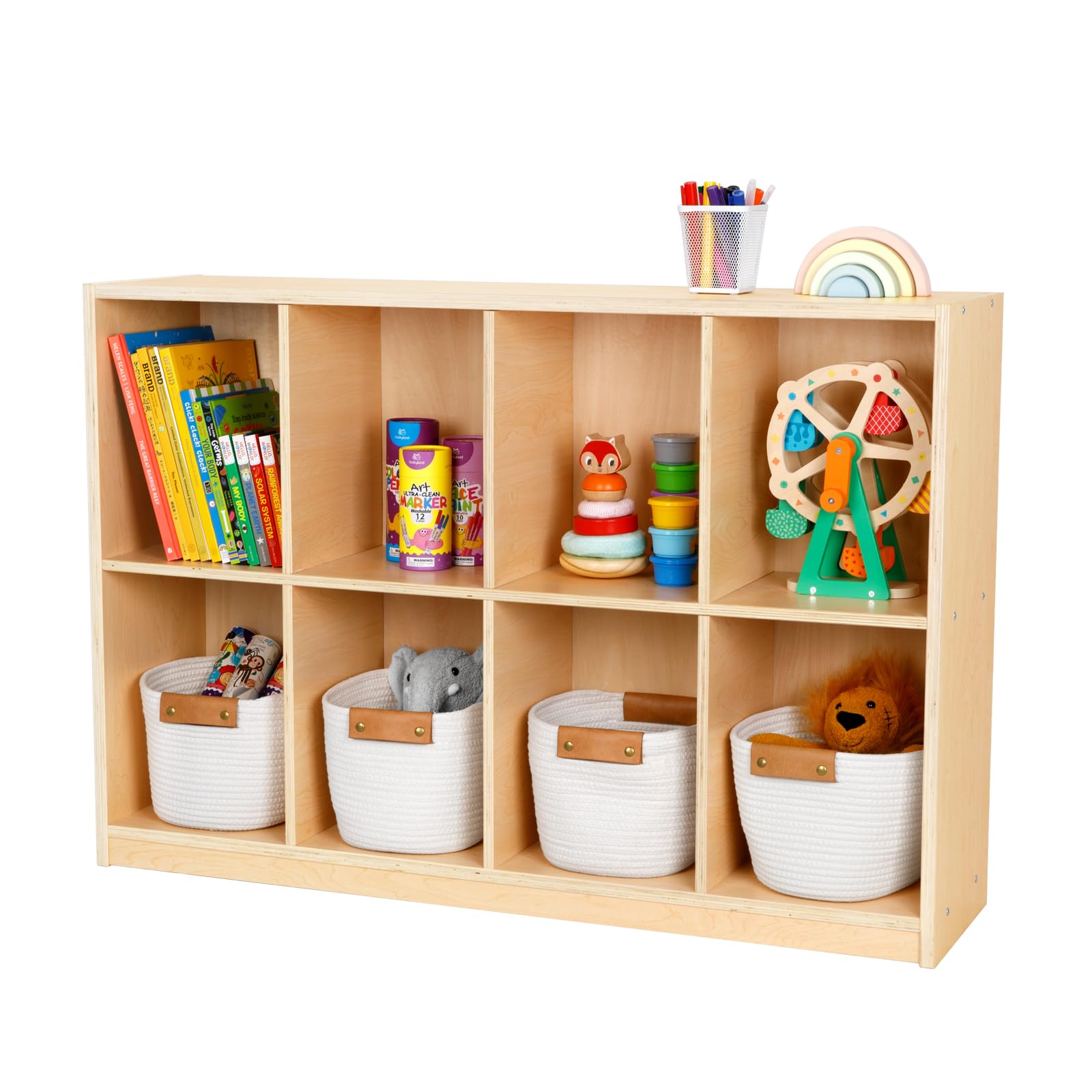 8-Compartment Wooden Storage Cabinet Backpack - Kids Toy Organizer & Bookshelf for Classroom, Playroom, Kindergarten, Living Room, Office - Perfect for Home Organization and Child-Friendly Storage Solutions