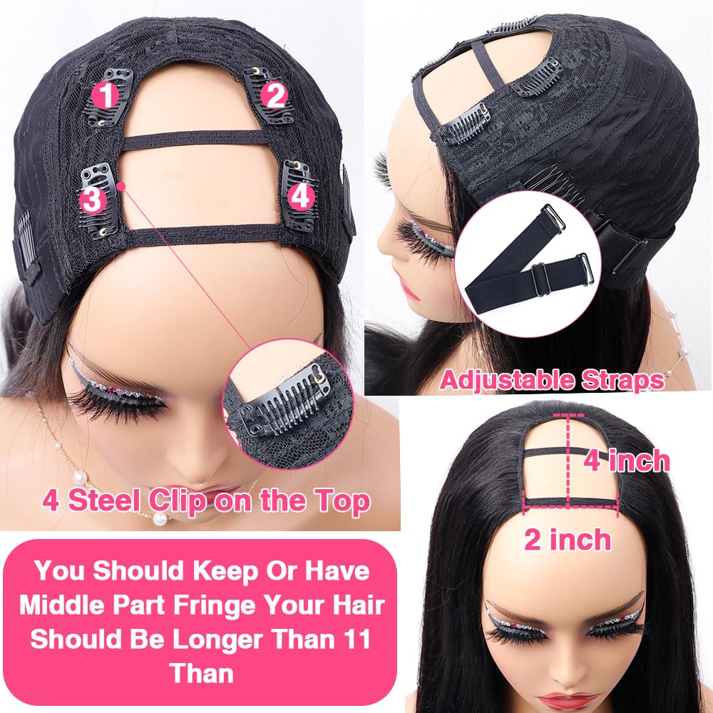 26 Inch U Part Human Hair Wigs for Black Women - Straight Brazilian Virgin Hair Wig with 180% Density, Glueless & Beginner Friendly - Perfect for Daily Wear, Parties & Special Occasions