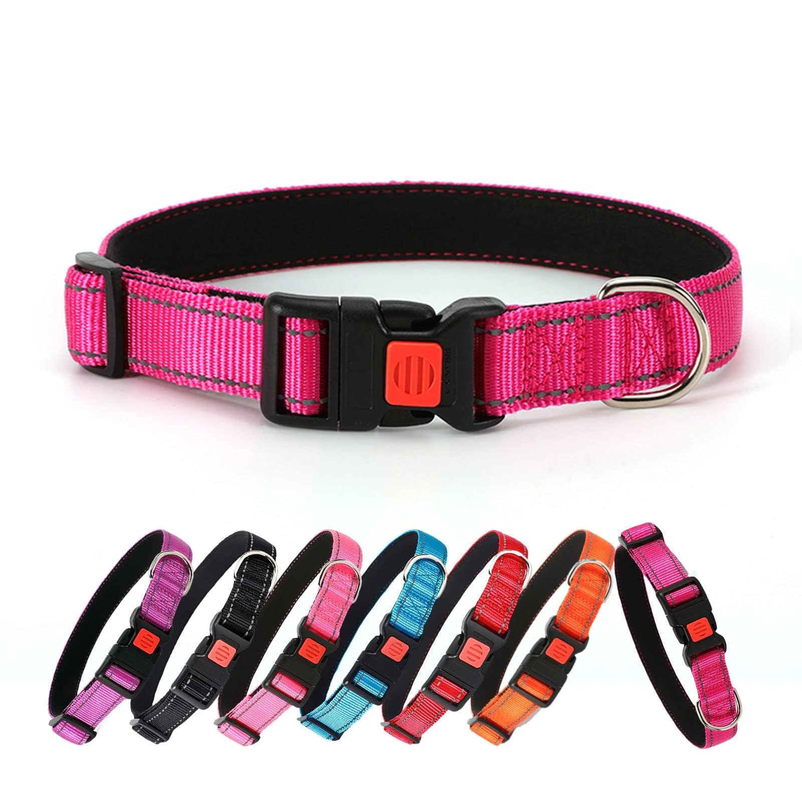 Reflective Adjustable Dog Collar with Quick Release Buckle - Ultra Soft Breathable Neoprene Pet Collar for Puppy, Small, Medium & Large Dogs - Perfect for Night Walks, Jogging & Outdoor Adventures