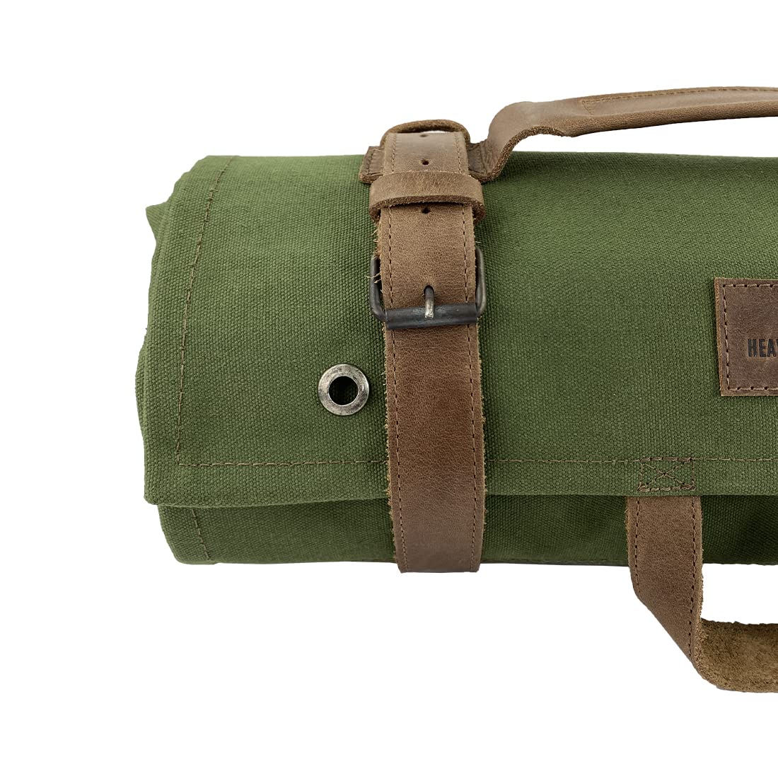 Durable Water-Resistant Canvas & Full Grain Leather Multi-Purpose Tool Roll - Heavy Duty Wrench Pouch & Tool Organizer for Mechanics, Electricians, DIY - Perfect for Workshops, Garage Storage & Outdoor Projects (Olive)