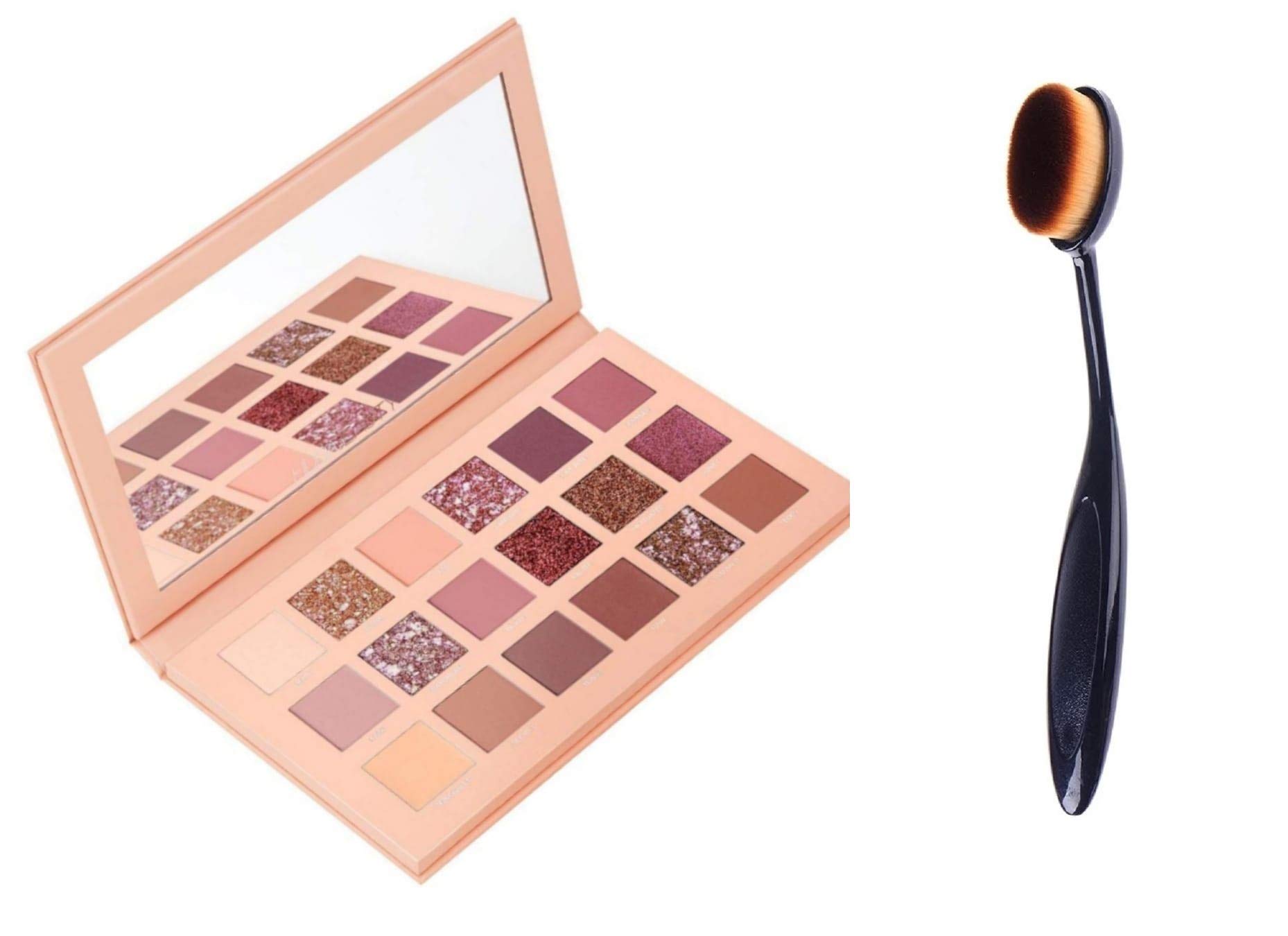 Khelni Beauty New Nude 18 Color Eyeshadow Palette with Oval Brush - Professional Makeup Kit for Day & Night Looks, Party & Wedding Makeup Essentials