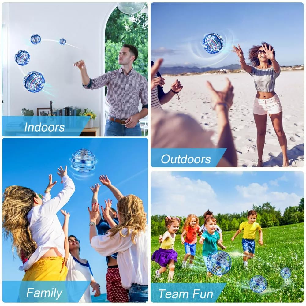 Flying Orb Ball Toy - Mini UFO Drone with LED Lights, Cosmic Globe Spinner & Hover Boomerang - Cool Outdoor Flying Toys for Kids & Adults - Perfect Birthday Gift for Boys & Girls (Blue) - Great for Backyard Play, Party Entertainment & STEM Learning