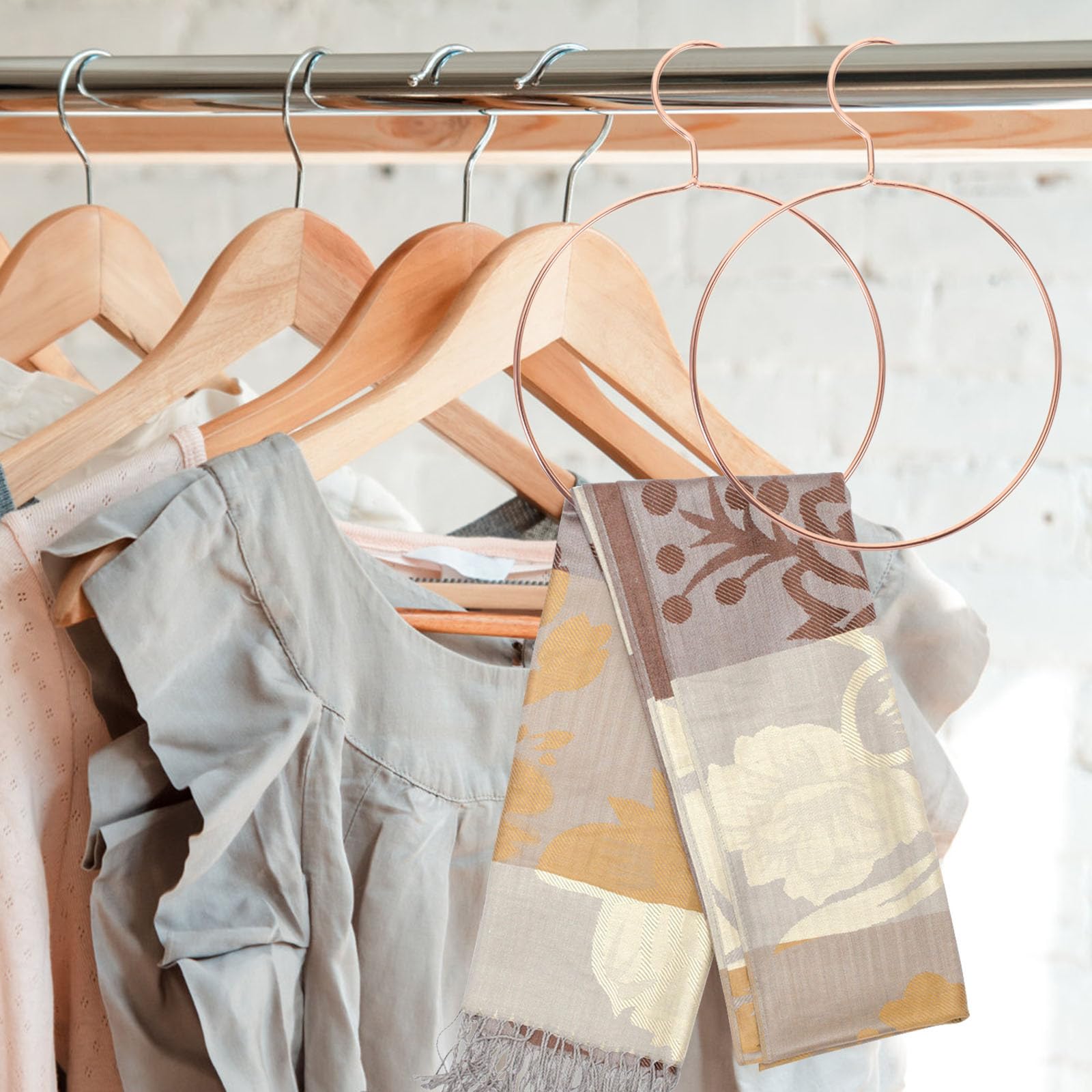 TOPBATHY 5-Pack Round Metal Belt & Scarf Hangers for Closet Organization - Space Saving Rose Gold Clothes Rack for Scarves, Ties, Belts - Perfect for Bedroom, Walk-in Closet & Dorm Room Storage