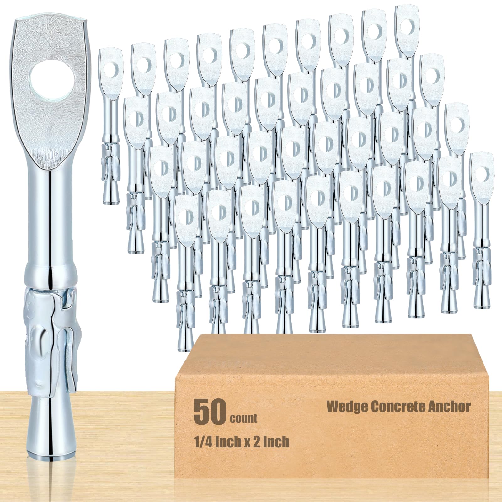 Pasimy 50 Pcs 1/4 x 2 Inch Galvanized Carbon Steel Eye Bolt Wedge Concrete Anchors - Heavy Duty Ceiling Hangers for Swing Chairs, Hammocks, Acoustic Ceiling Fixtures & Home Decor (Ideal for Indoor/Outdoor Use)