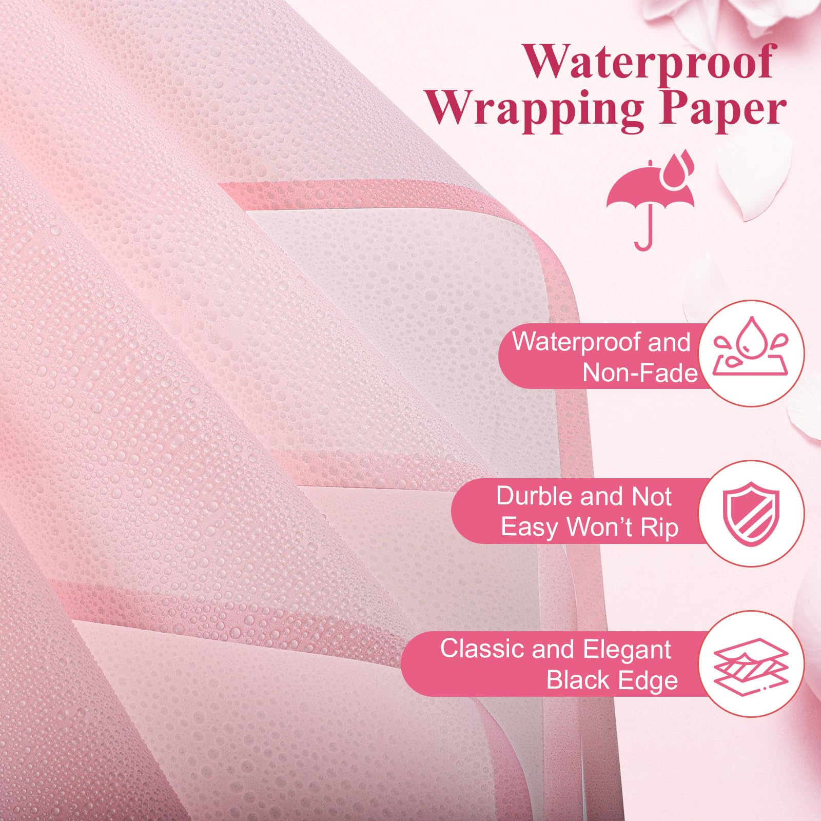 25 Sheets Waterproof Floral Wrapping Paper - Bouquet Gift Wrap for Wedding, Birthday, Party, DIY Crafts - Pink Flower Packaging Supplies for Florists & Gift Boxes (Ideal for Bridal Bouquets, Anniversary Gifts & Special Occasions)