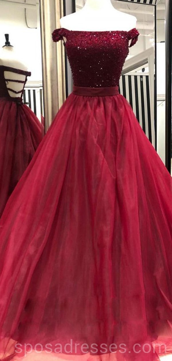 Elegant Off Shoulder Beaded Dark Red Long Evening Prom Dress - Custom Cheap Party Gown for Women | Perfect for Prom, Homecoming, Formal Events & Special Occasions