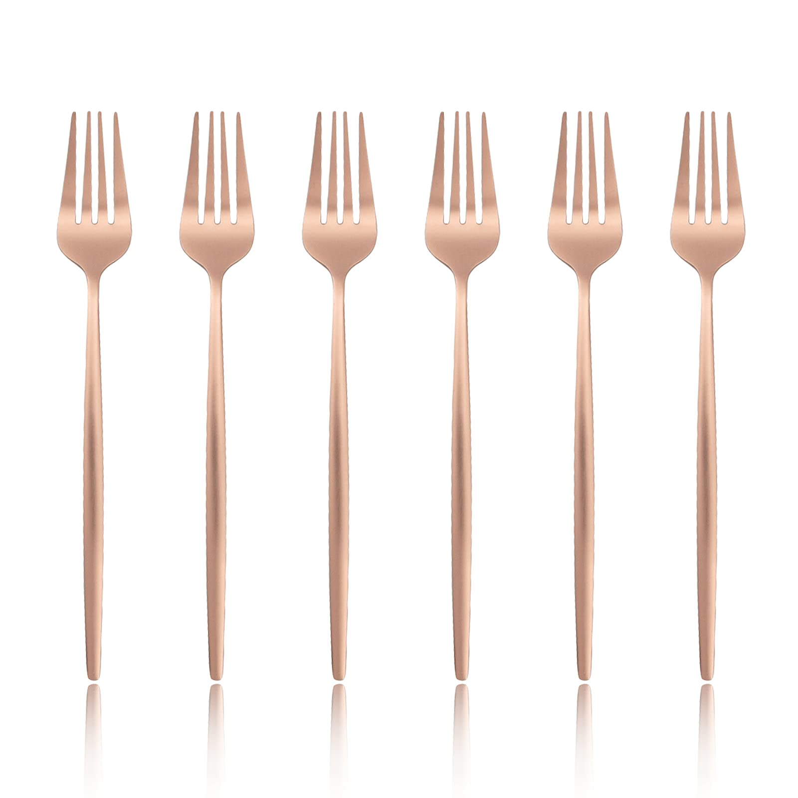 Elegant 6-Piece Salad Dessert Forks Set - 18/0 Stainless Steel Matte Finish Flatware, 7.48-Inch Rose Gold Silverware for Dining, Parties & Gifts | Perfect for Weddings, Dinner Parties & Home Entertaining