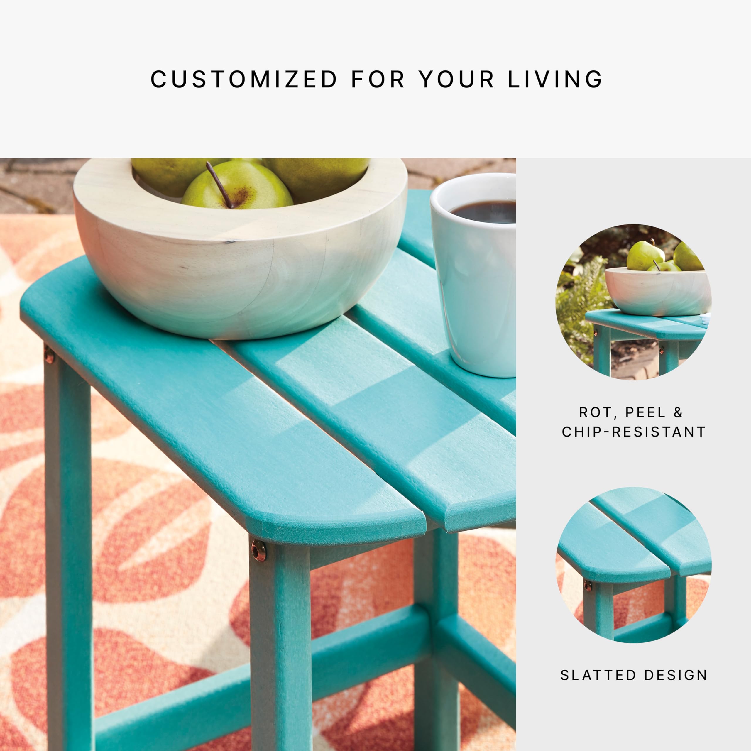 Signature Design by Ashley Sundown Treasure Outdoor Patio HDPE Weather Resistant End Table - Blue - Perfect for Poolside, Garden, or Deck Decor