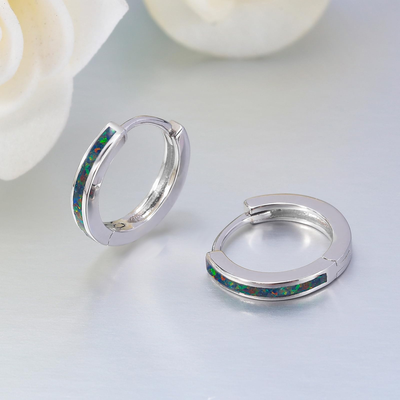 CiNily Sterling Silver Hoop Earrings - 12mm Tiny Opal Huggie Earrings for Women | Lightweight Dainty Mini Hoops | Hypoallergenic Cartilage Piercing Jewelry | Perfect for Everyday Wear, Gifts & Special Occasions