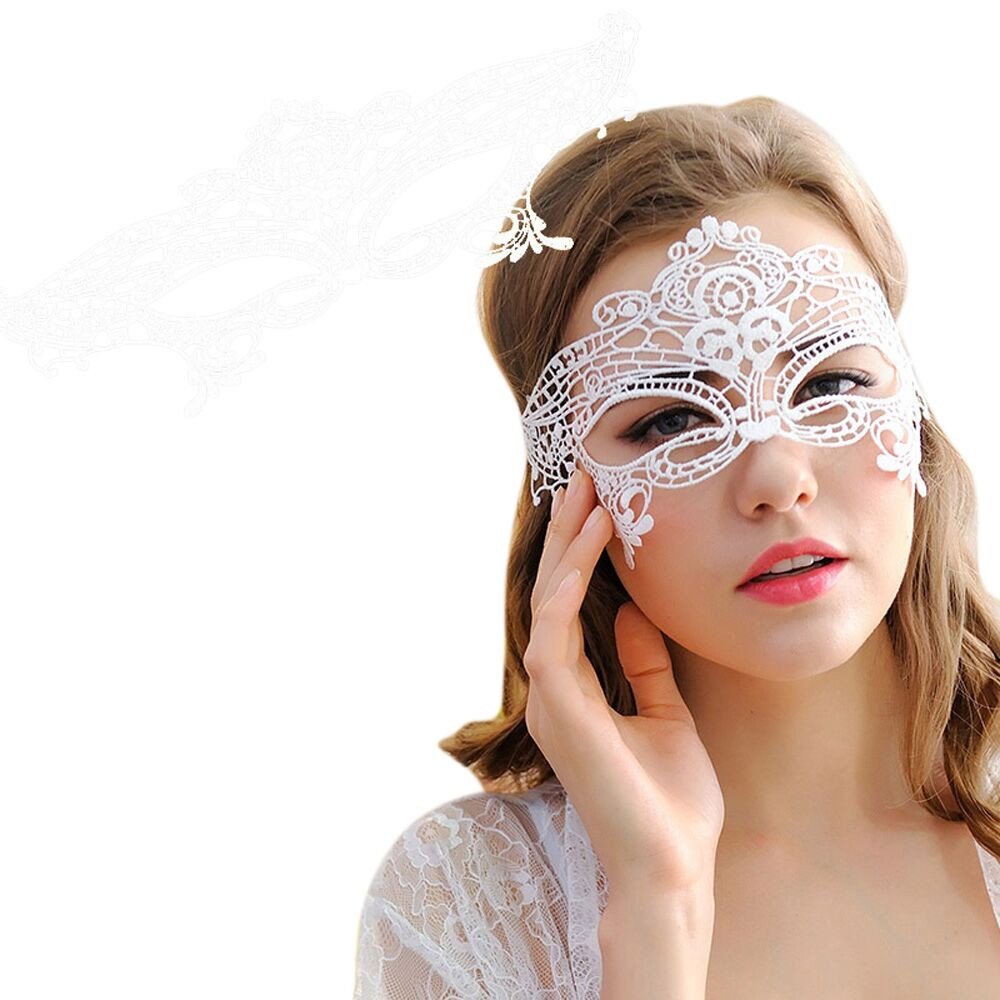 White Halloween Mask - Elegant Lace Masquerade Mask for Catwoman Costume, Black Cutout Prom Party Accessory | Perfect for Halloween Parties, Cosplay Events & Home Decorations