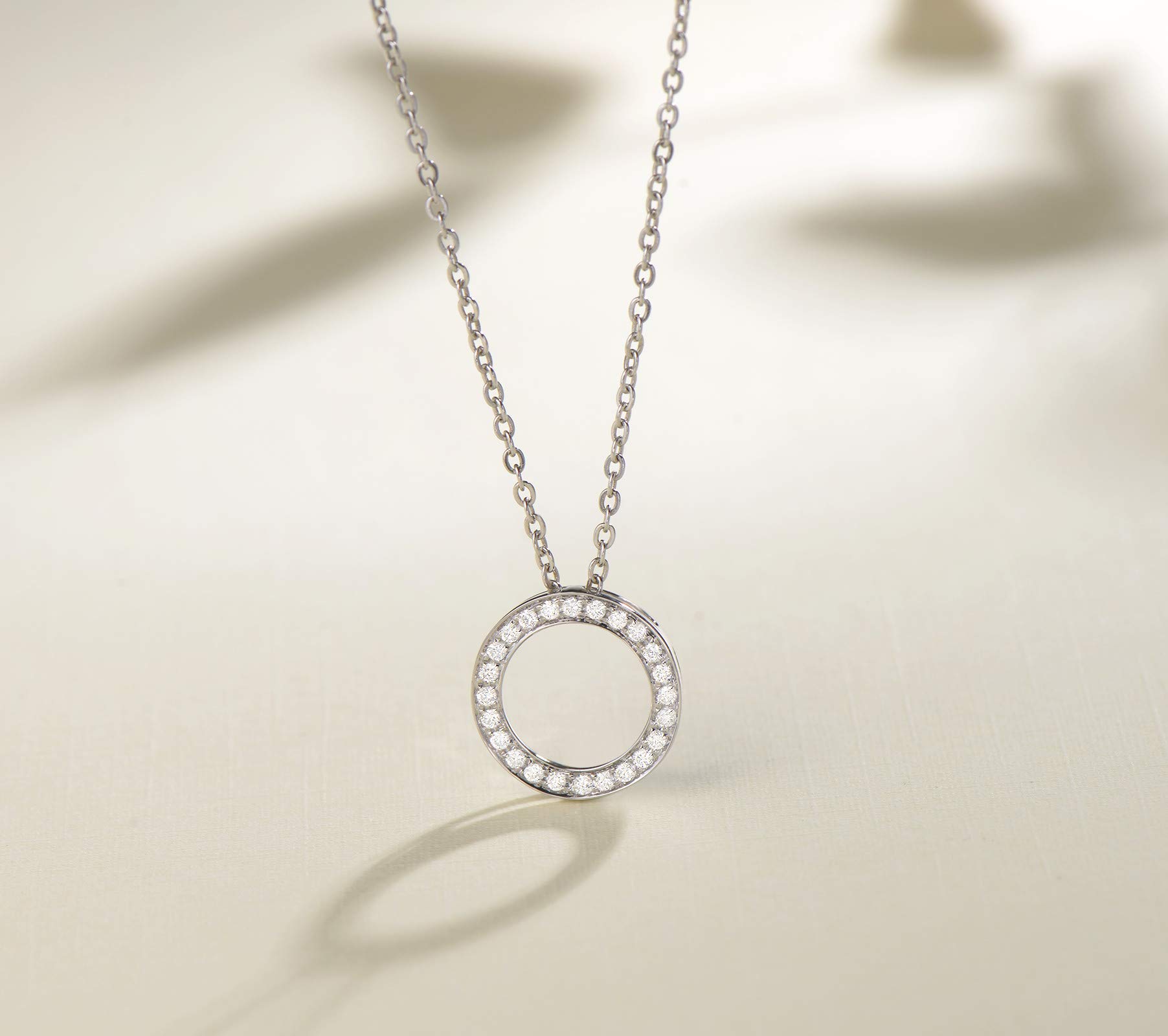 14K Solid White Gold Diamond Halo Open Eternity Circle Pendant Necklace for Women - Elegant Fine Jewelry for Anniversary, Birthday, Valentine's Day Gifts (Mom, Wife, Girlfriend) - Perfect for Weddings, Date Nights & Special Occasions