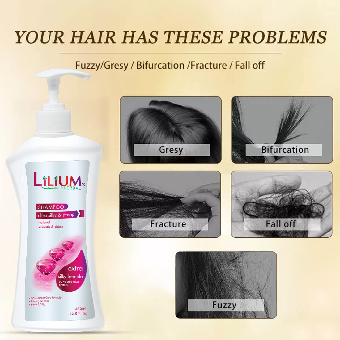 Lilium Herbal Ultra Silky & Strong Shampoo 450ml - Natural Hair Care for Shine & Strength - Perfect for Daily Use & Damaged Hair Repair