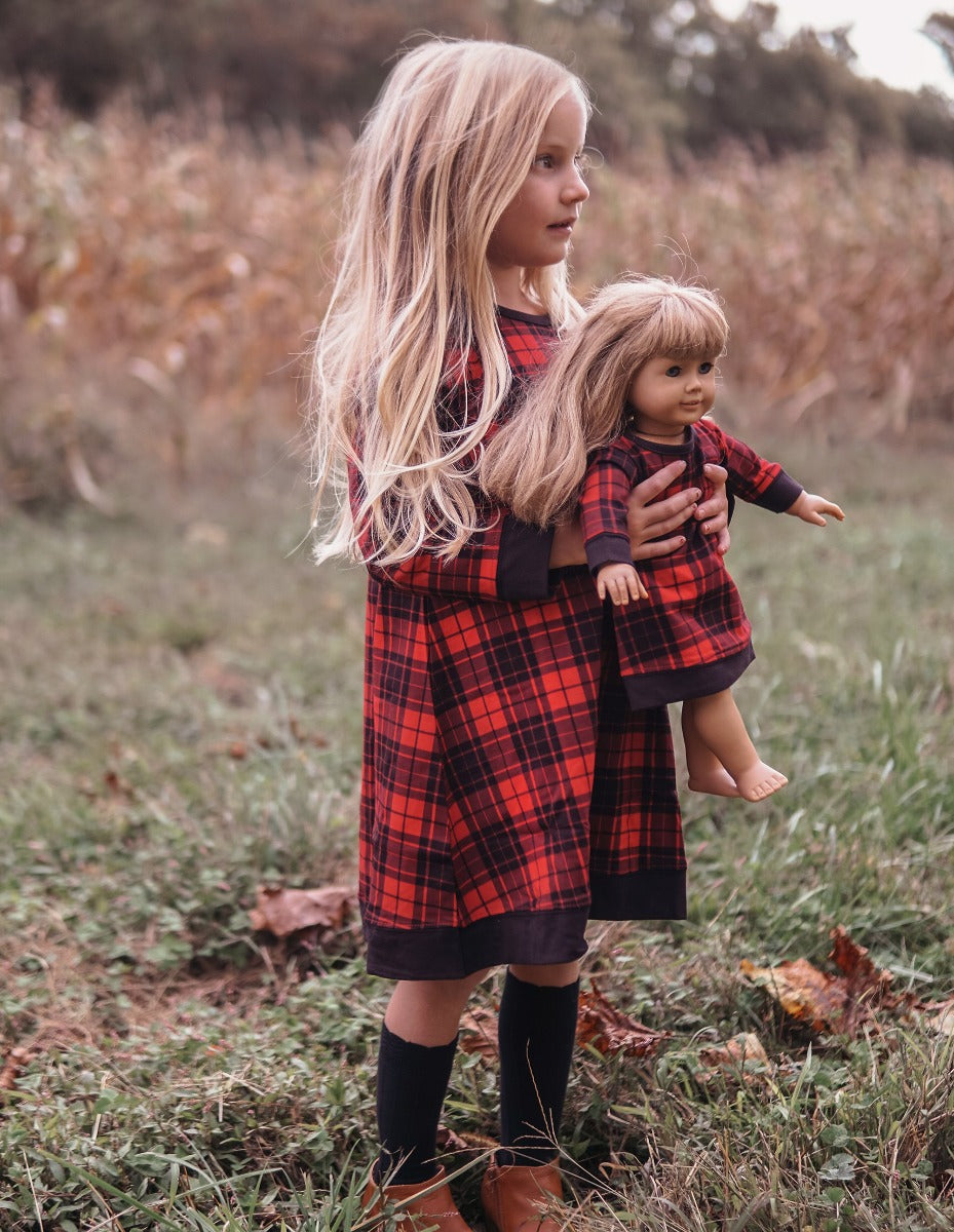 Matching Girl & Doll Winter Cotton Dress Set - Cute Outfits for Kids & Toys - Perfect for Christmas, Photos & Playtime