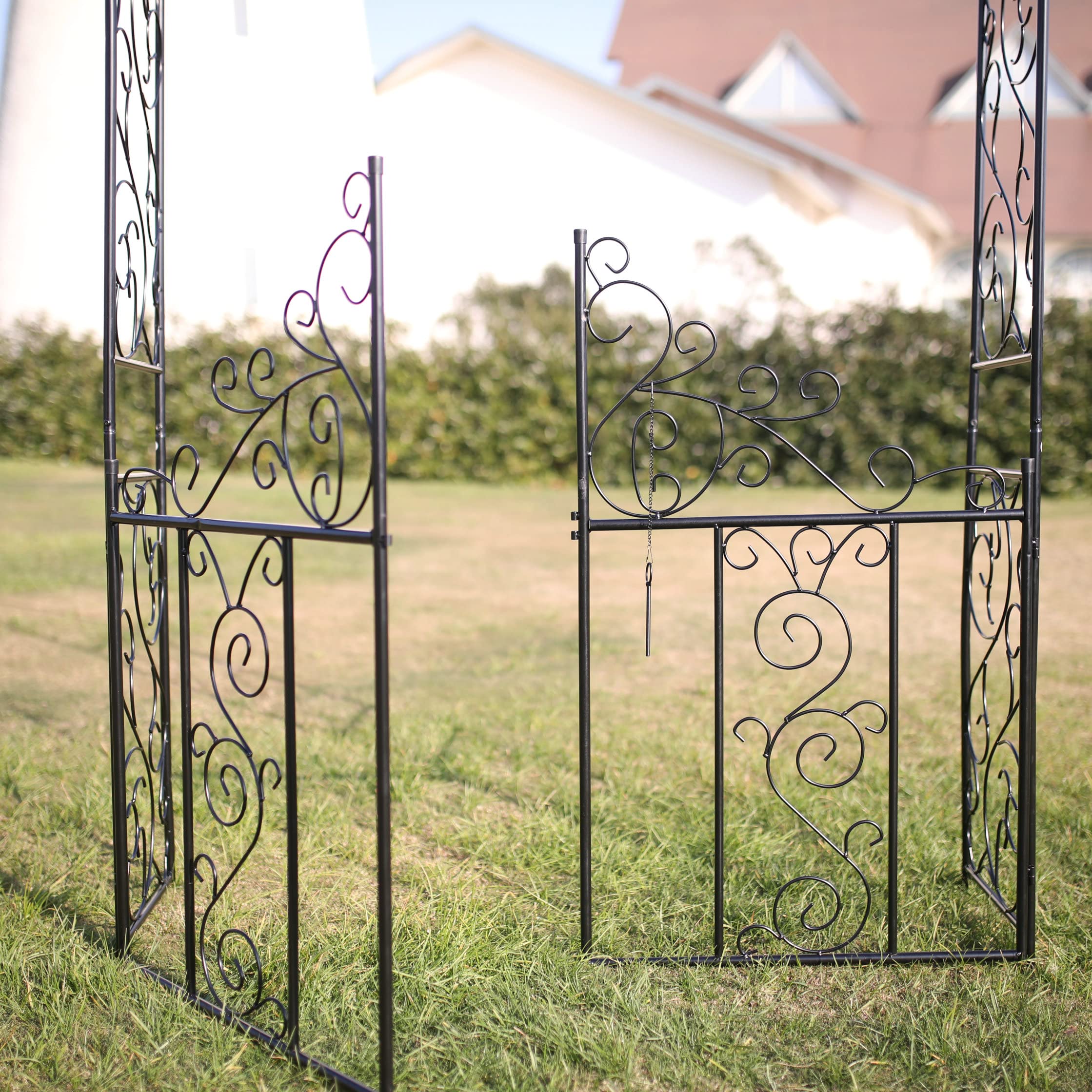 7.5 ft Tall x 4.2 ft Wide Steel Garden Arch with Gate - Rust-Resistant Outdoor Arbor for Climbing Roses, Ivy & Vines - Perfect for Backyard, Lawn & Wedding Decorations