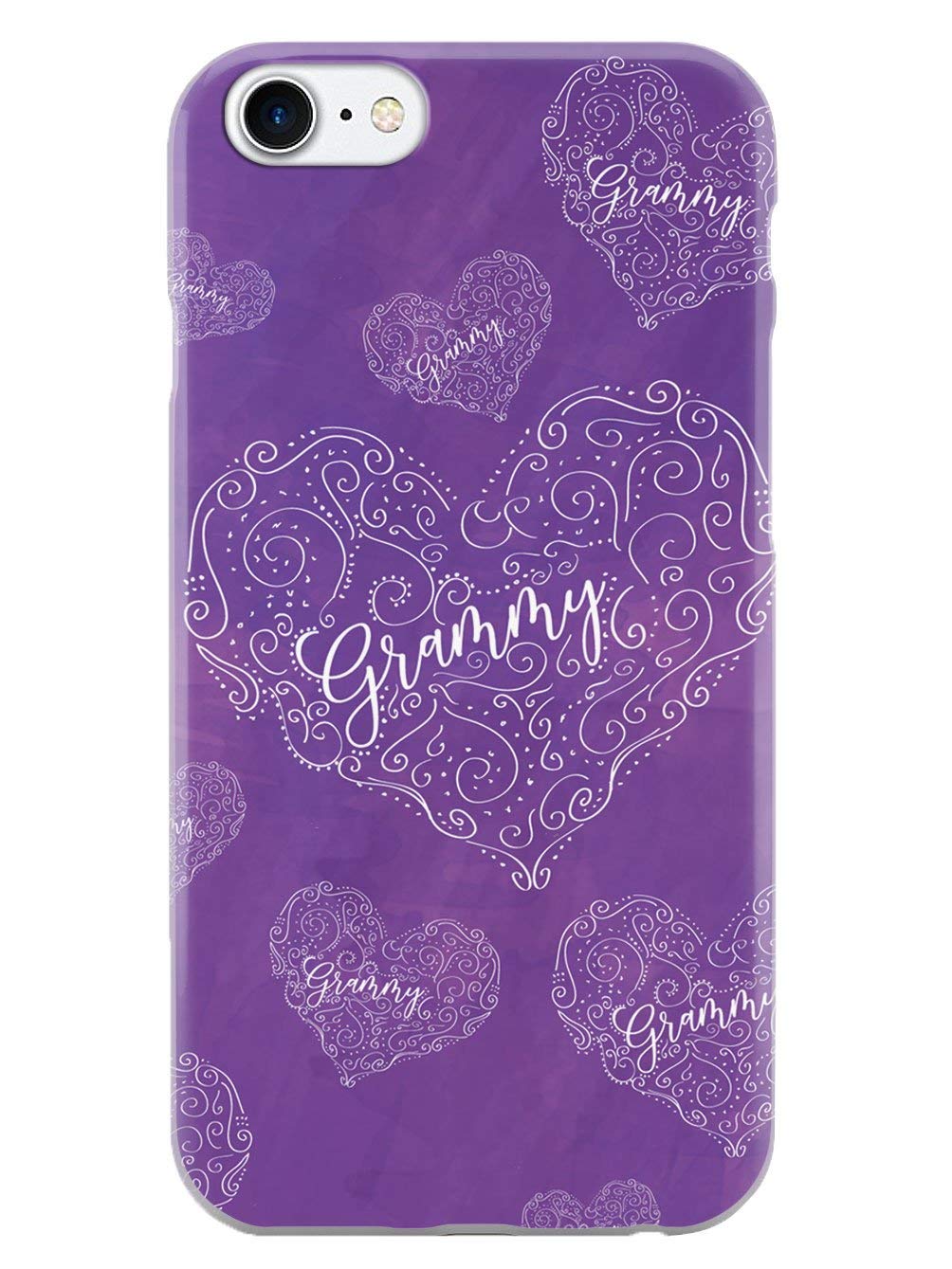 Inspired Cases - Protective iPhone 7 Case with 3D Textured Design - Grammy Doodle Heart Pattern in Purple - Shockproof & Slim Fit Cover for Apple iPhone 7 - Perfect for Daily Use, Travel & Gift Giving
