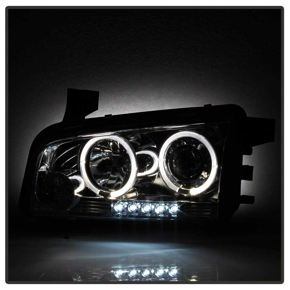 2006-2010 Dodge Charger LED Halo Projector Headlights - Aftermarket Replacement with Bright Halogen Bulbs - Perfect for Night Driving & Custom Car Upgrades