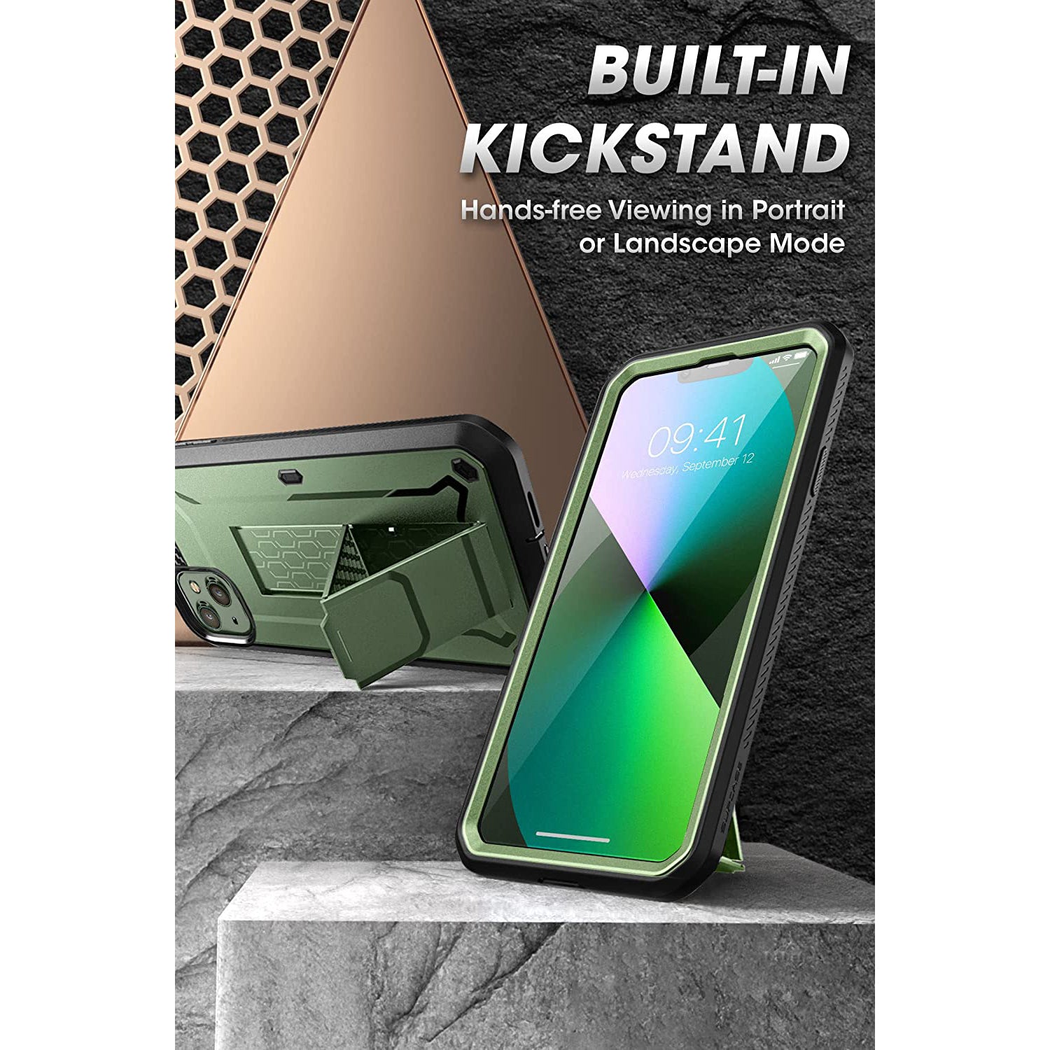 iPhone 13 6.1 Inch Shockproof Case - Unicorn Beetle Pro Heavy Duty Rugged Cover with Screen Protector, Dark Green - Perfect for Outdoor, Work & Extreme Sports Protection