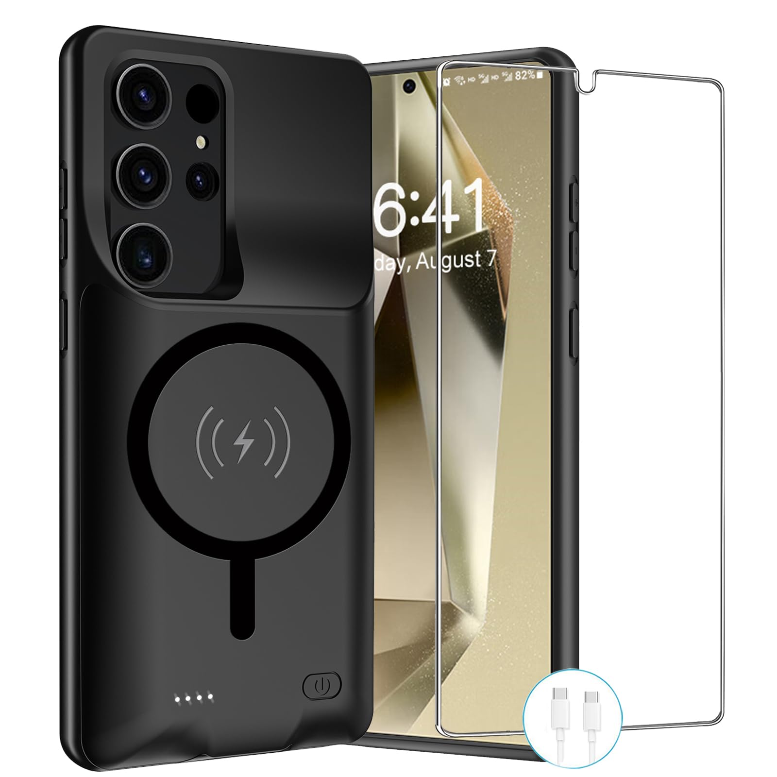 **Upgraded 12000mAh Wireless Charging Case for Samsung Galaxy S24 Ultra (6.8 Inch) – Portable Rechargeable Battery Pack with CarPlay Support – Extended Battery Charger Case (Black) – Perfect for Travel, Work & Daily Use**