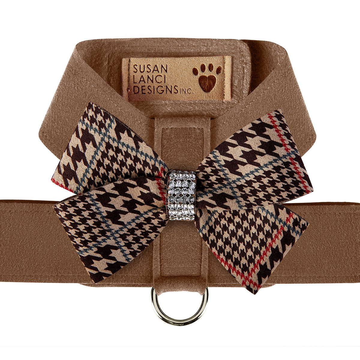 Glen Houndstooth Pattern Dog Harness with Bow - Adjustable Pet Vest for Small Dogs, Perfect for Walking, Training & Outdoor Adventures