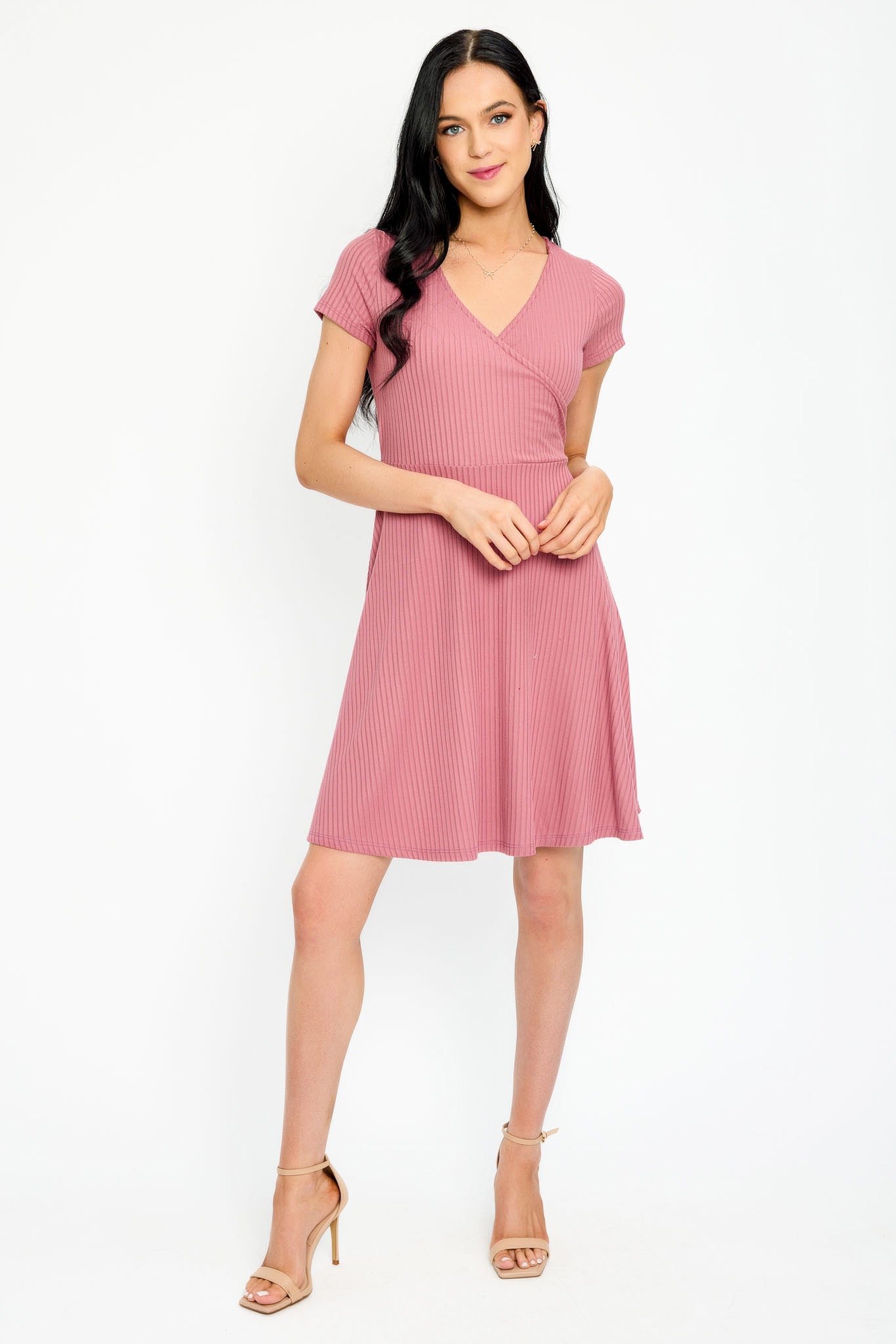 Stylish Ribbed Knit Crossover Skater Dress for Women - Flattering A-Line Mini Dress for Date Night, Party & Casual Wear