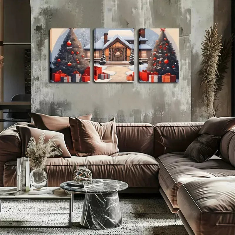 3-Piece Snowy Day & Christmas Tree Wall Art Set - Framed Canvas 40x60cm - High Quality Print - 100% Australian Made - Ready to Hang - Perfect for Living Room, Bedroom & Holiday Decor
