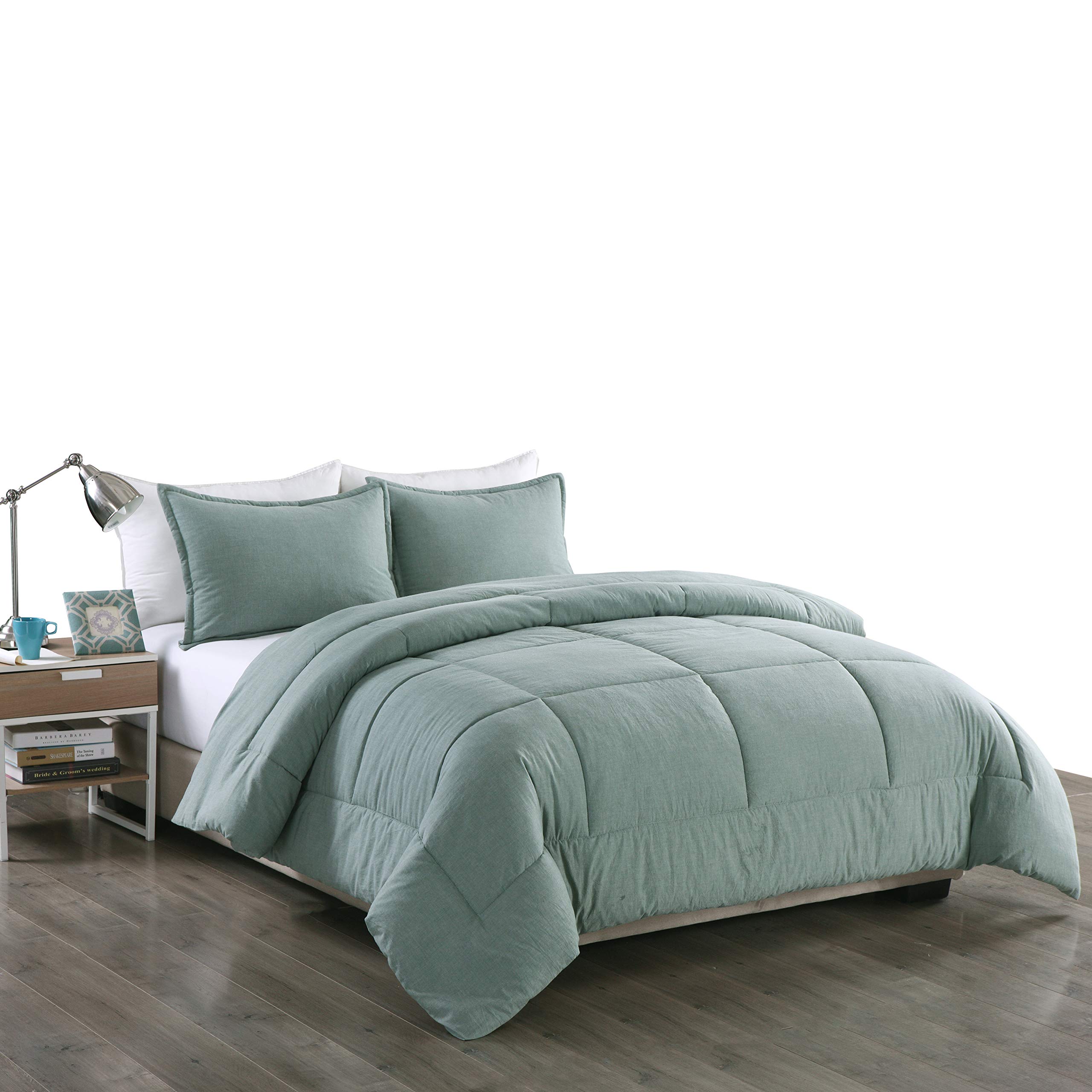 Premium Washed Cotton Comforter Set - King Size, Soft Green Bedding for Cozy Comfort - Perfect for Master Bedrooms, Guest Rooms & Dorm Decor
