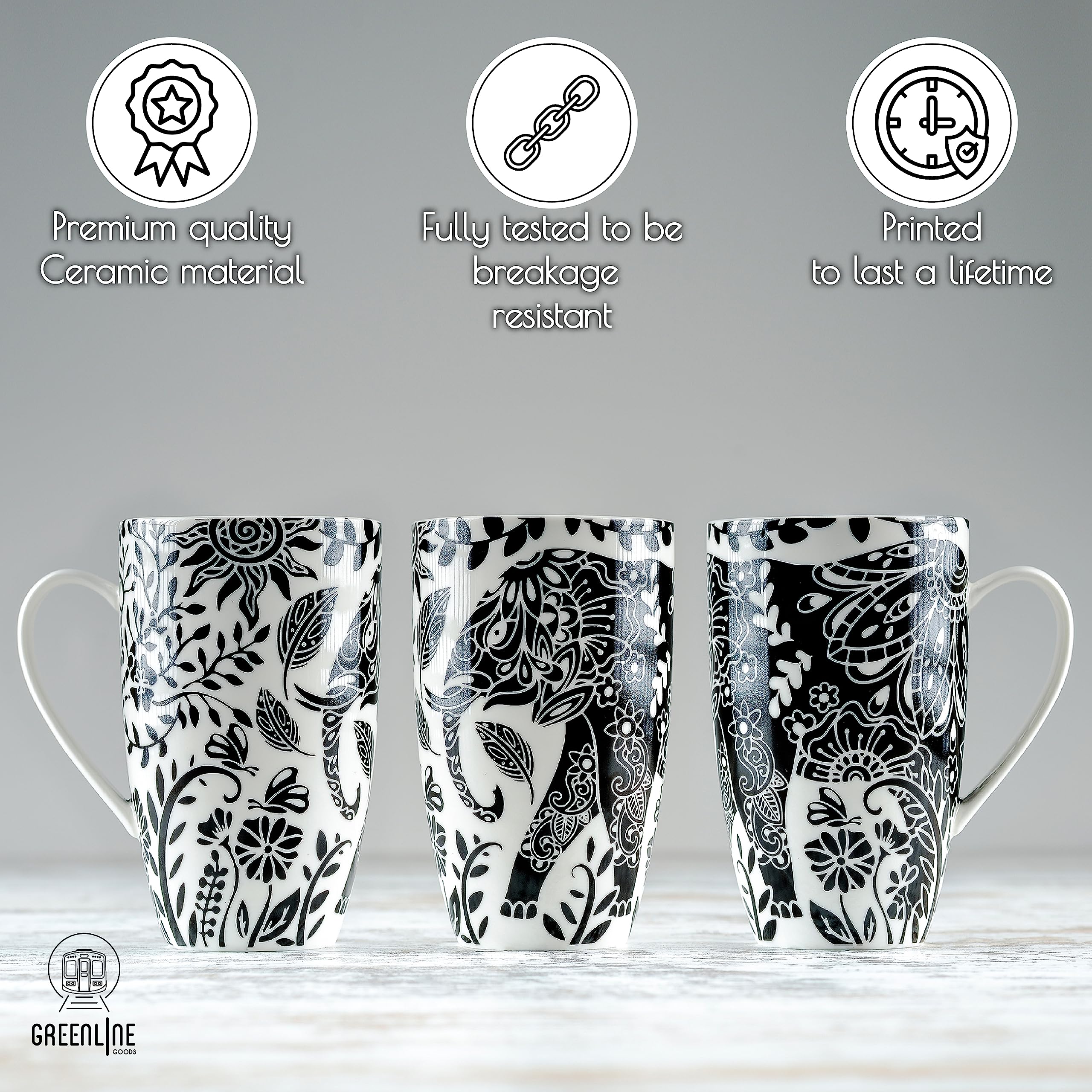 Handmade Elephant Boho Ceramic Mug - 12oz Coffee Tea Cup with Unique Tribal Design - Perfect for Home, Office & Boho Decor Gifts