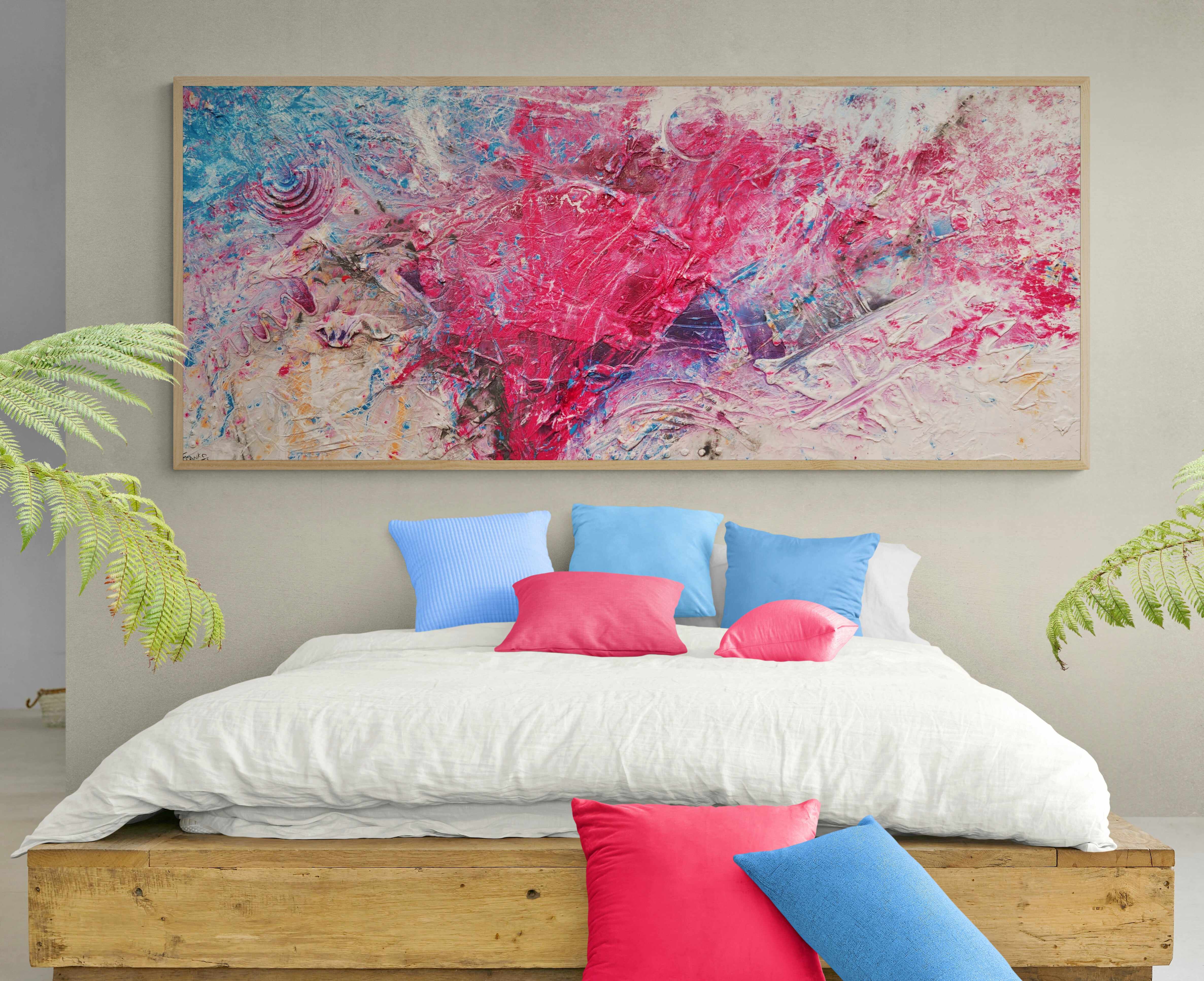 240cm x 100cm Pink Textured Abstract Canvas Painting - Modern Love Masquerade Wall Art for Living Room, Bedroom & Office Decor