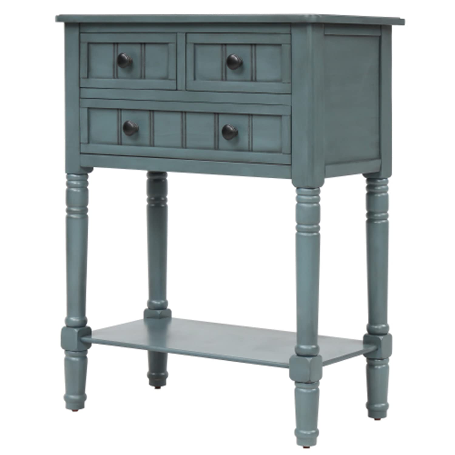 Modern Navy Wood Console Table with Storage Drawers & Open Shelf - Entryway Sofa Table, Hallway Side Table for Living Room, Bedroom & Home Decor | Perfect for Small Spaces & Apartment Entryways