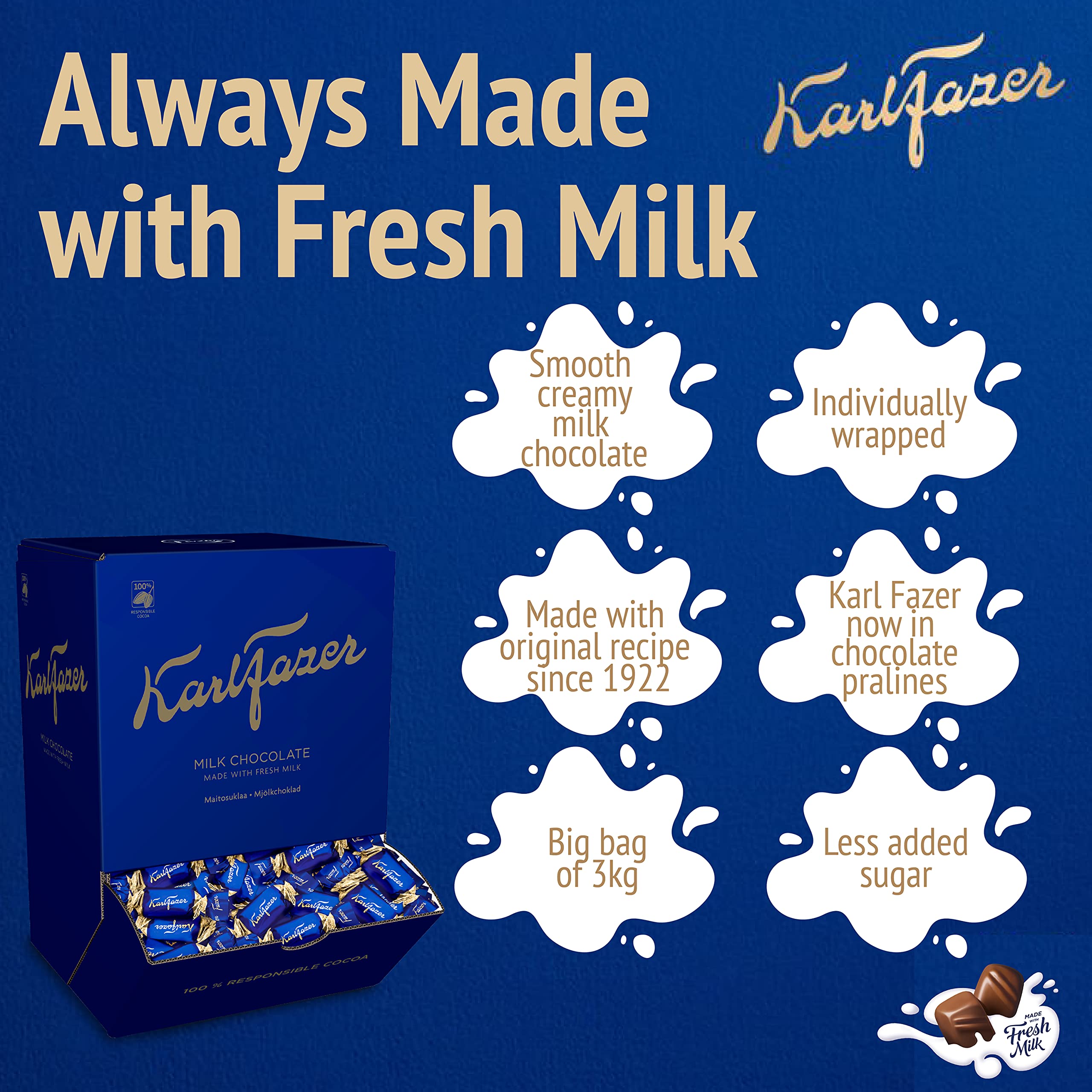 Karl Fazer Premium Milk Chocolate Bars - Delicious Finnish Candy for Gifting & Snacking - Perfect for Holidays, Parties & Everyday Treats