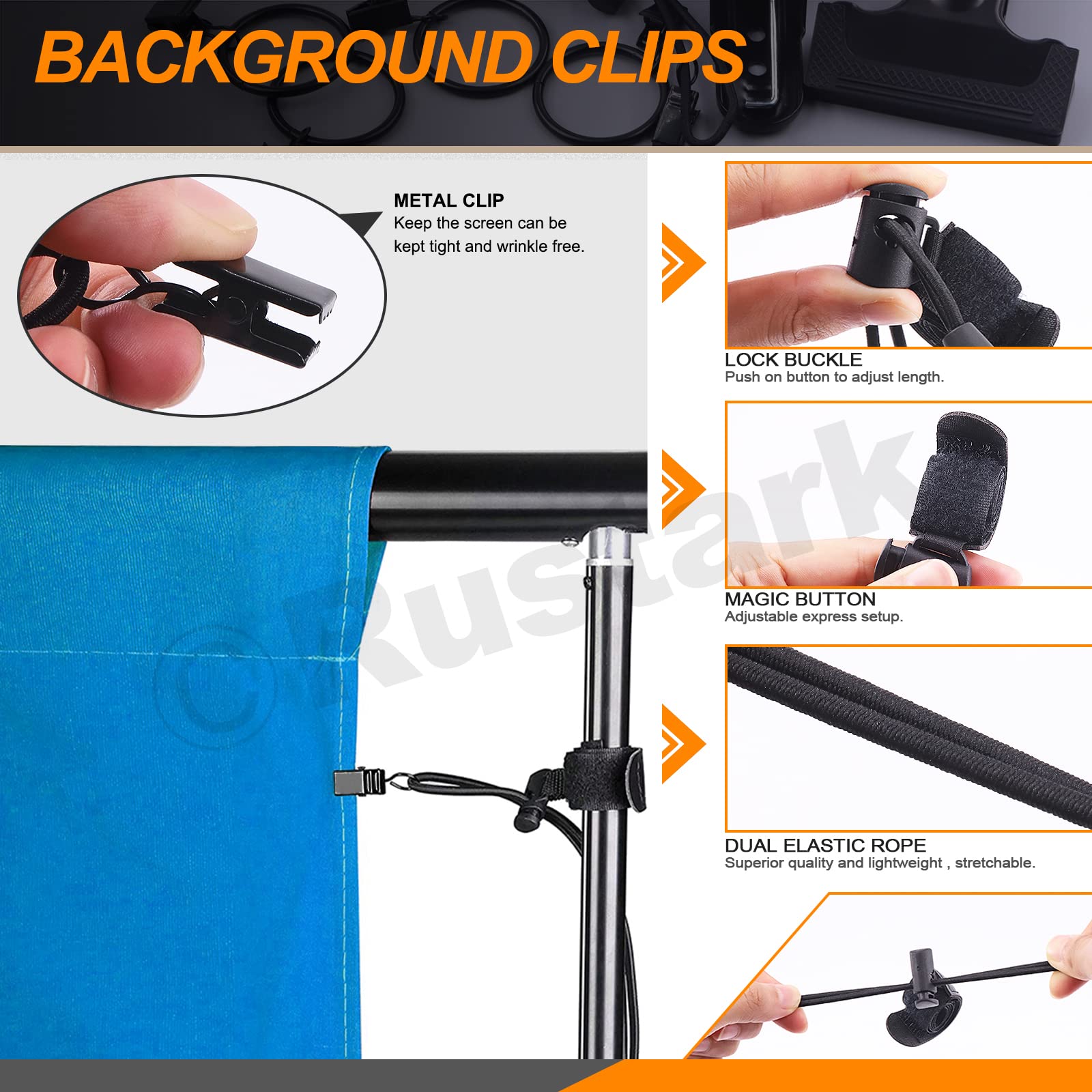 22Pcs Heavy Duty Spring Clamps - Elastic Photo Backdrop Clips Holder Kit with Metal Rings for Photography, Video Studio, Curtains & Fabric - Perfect for Photo Backdrops, Home Decor, and DIY Projects