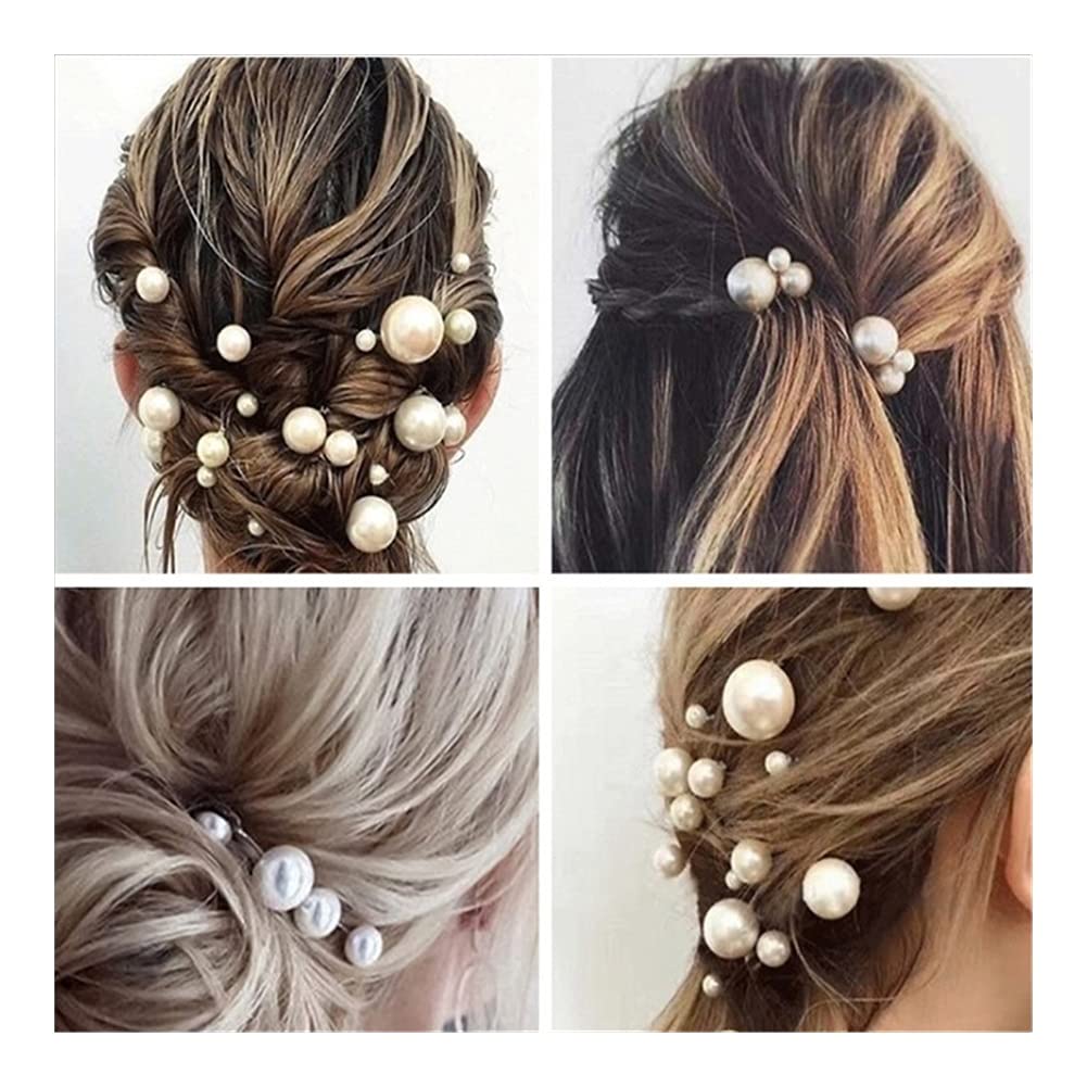 JINGGEGE Women's U-Shaped Metal Hair Clip Barrette - Simulated Pearl Bridal Tiara Hair Accessory (Gold) | Perfect for Weddings, Parties & Special Occasions
