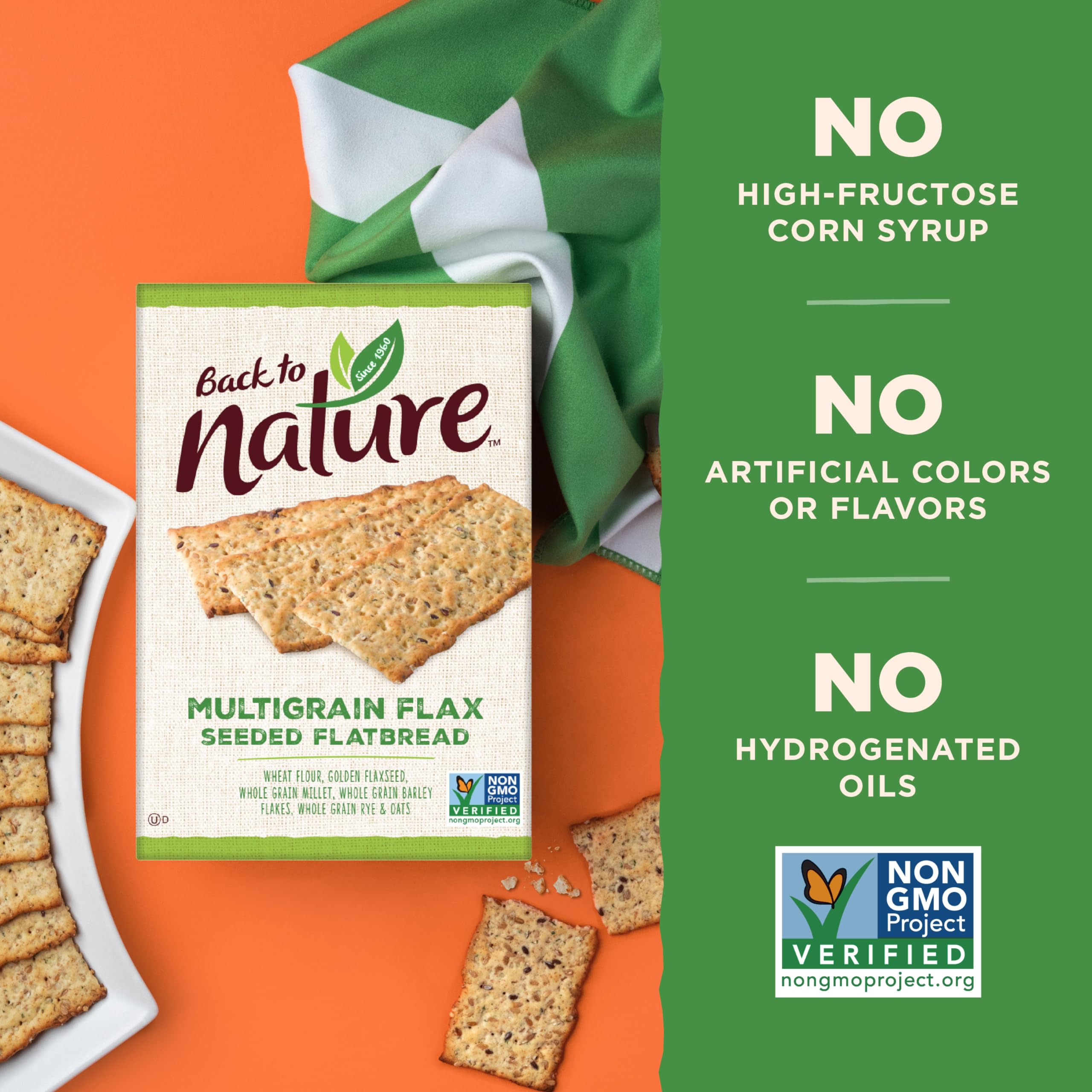 Organic Multigrain Flaxseed Flatbread Crackers - Gluten-Free, Non-GMO, Vegan Snacks with Whole Grains & Wheat Flour - Healthy Crunchy Crackers for Lunch, Picnic or Party - 5.5oz (6-Pack)