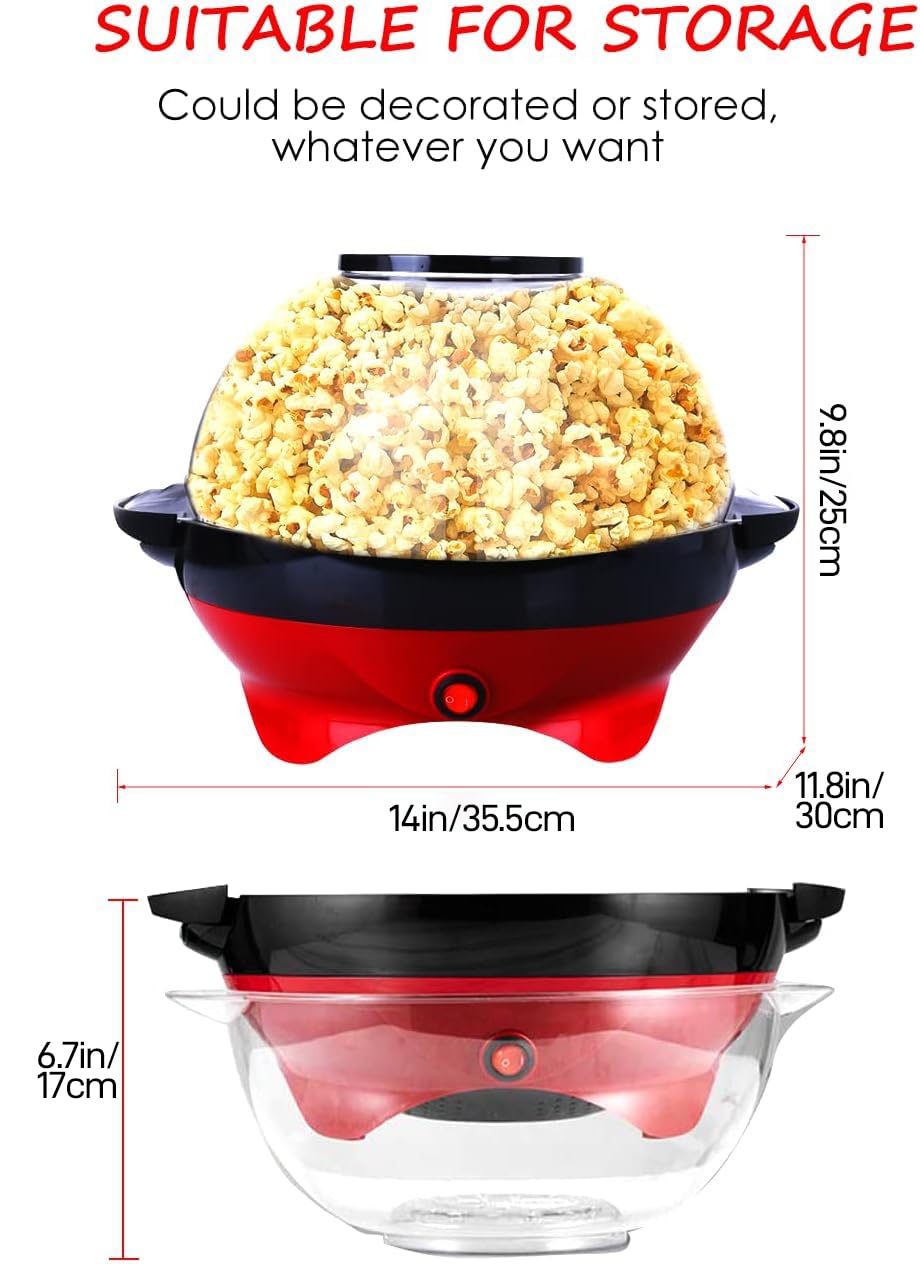 TLGREEN 6 Quart Electric Popcorn Maker Machine - Hot Oil Popcorn Popper with Nonstick Plate, Stirring Rod & Serving Bowl Lid (Makes 24 Cups) - Perfect for Movie Nights, Parties, Carnivals & Home Theater Snacks