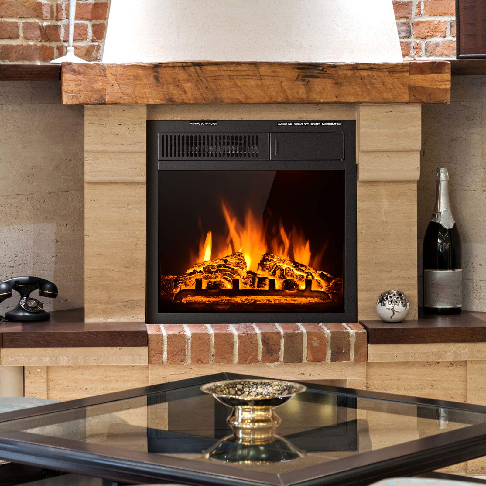 Tangkula 18 Inch Electric Fireplace Insert with Remote Control - Freestanding & Recessed Indoor Heater, Adjustable Temperature, 7 Realistic Flame Settings - Perfect for Living Rooms, Bedrooms & Home Offices (18