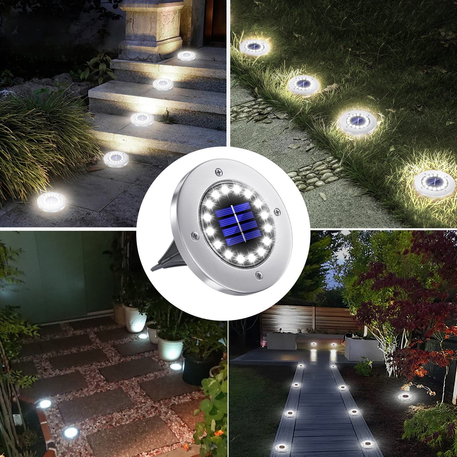 NFESOLAR 16 LED Solar Lights Outdoor Waterproof - Bright Solar Pathway Lights for Yard, Garden, Lawn, Walkway & Driveway (8 Pack White) - Perfect for Landscape Lighting & Nighttime Safety