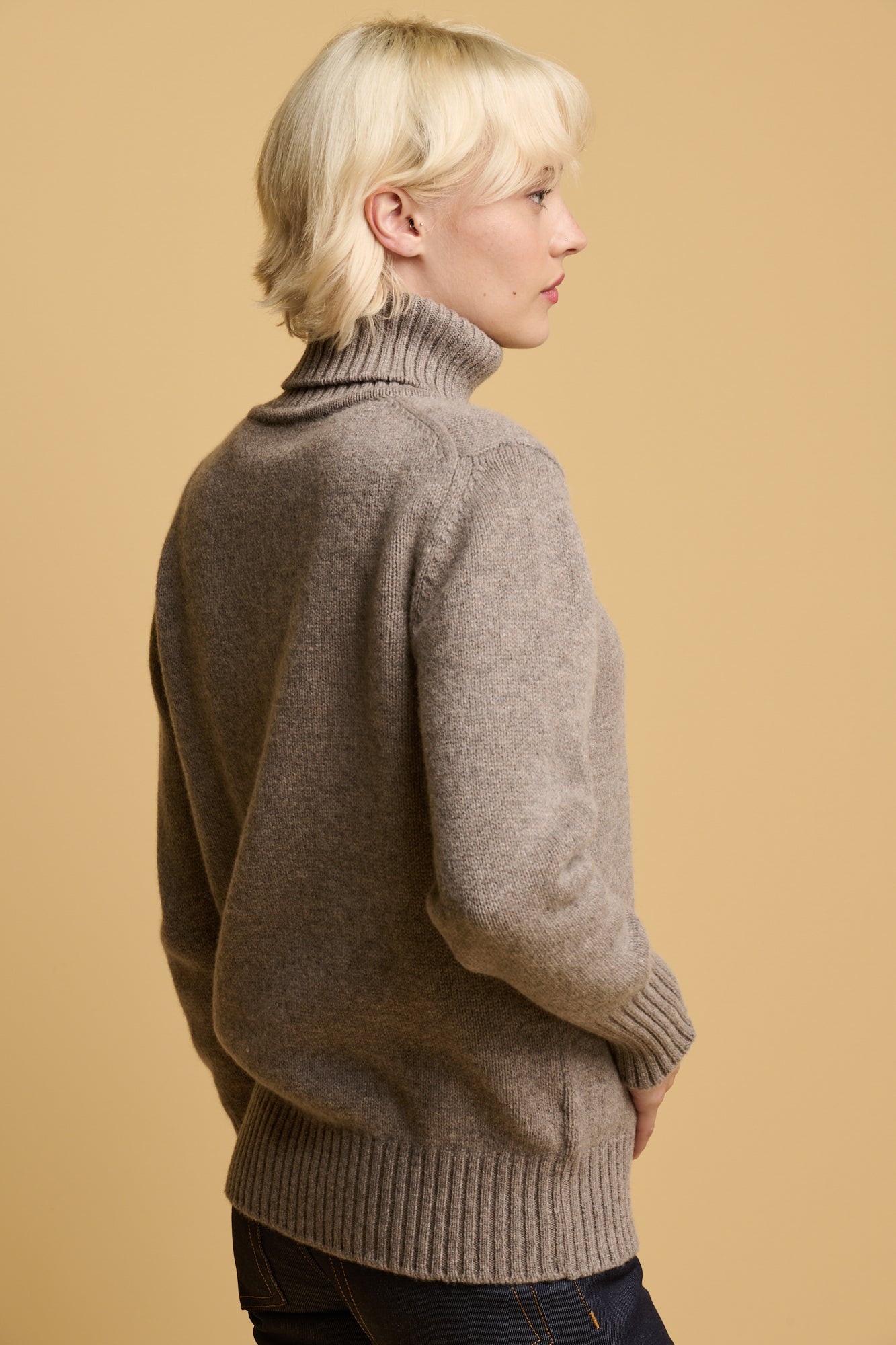 Women's Lambswool Roll Neck Sweater in Truffle Brown | Soft Winter Knit Pullover for Casual Outfits & Office Wear