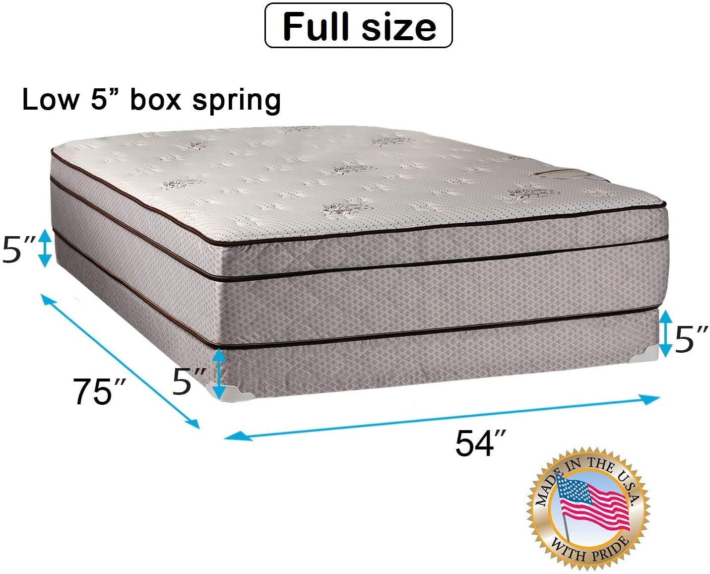 DS USA Soft Eurotop Full Mattress & Box Spring Set - Orthopedic Support for Bedroom Comfort
