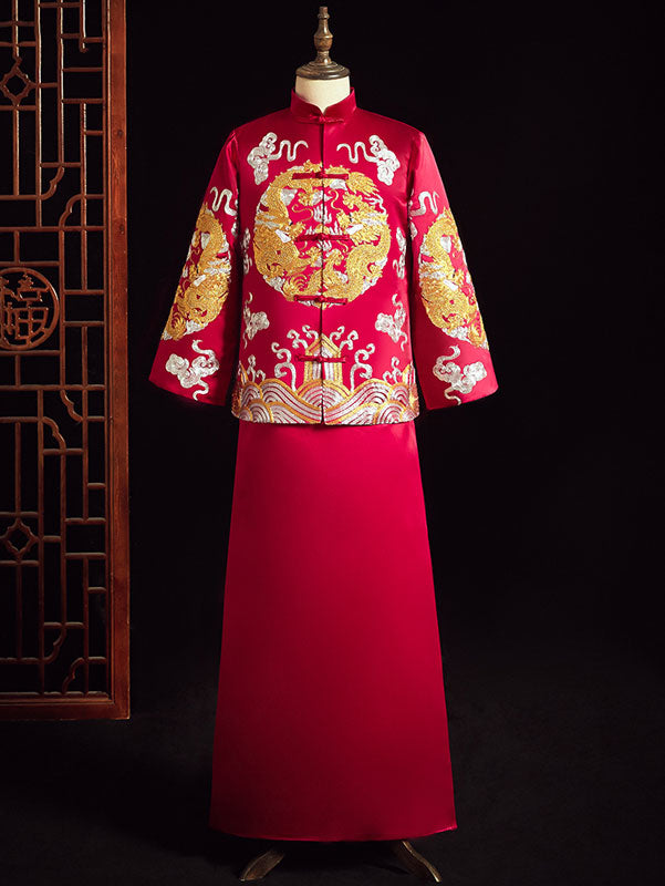Traditional Chinese Embroidered Dragon Men's Wedding Suit - Elegant Groom Attire for Asian Weddings, Cultural Ceremonies & Special Occasions