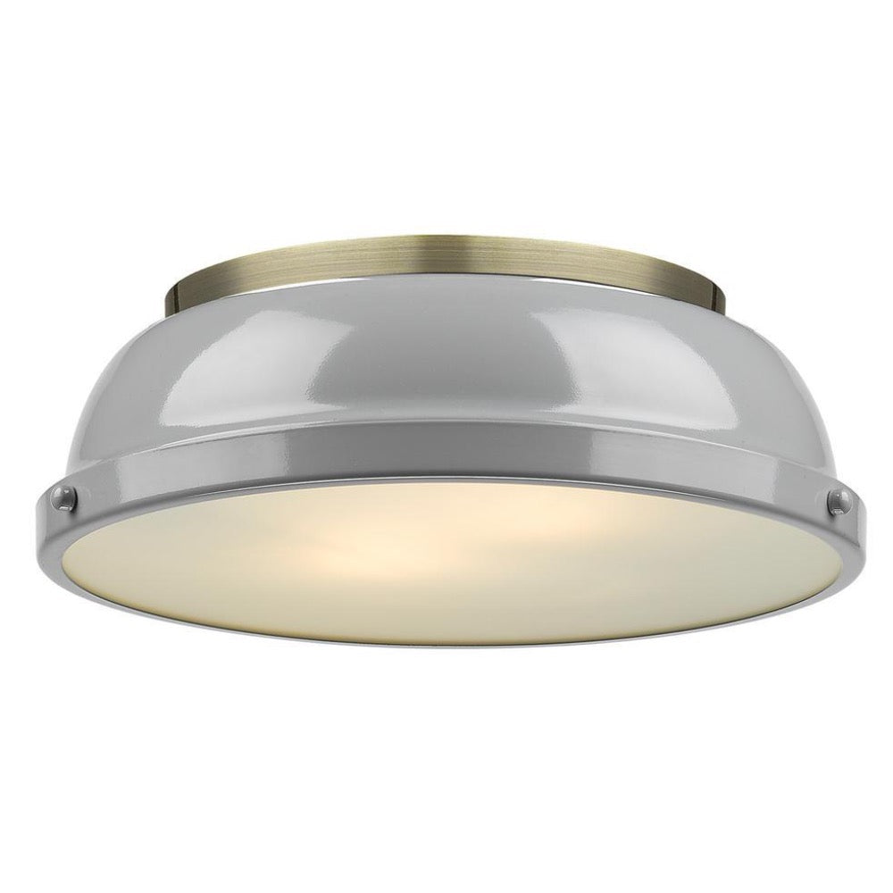 Elm 14 Inch Flush Mount Ceiling Light in Aged Brass - Vintage Style Lighting for Bedroom, Kitchen, or Hallway