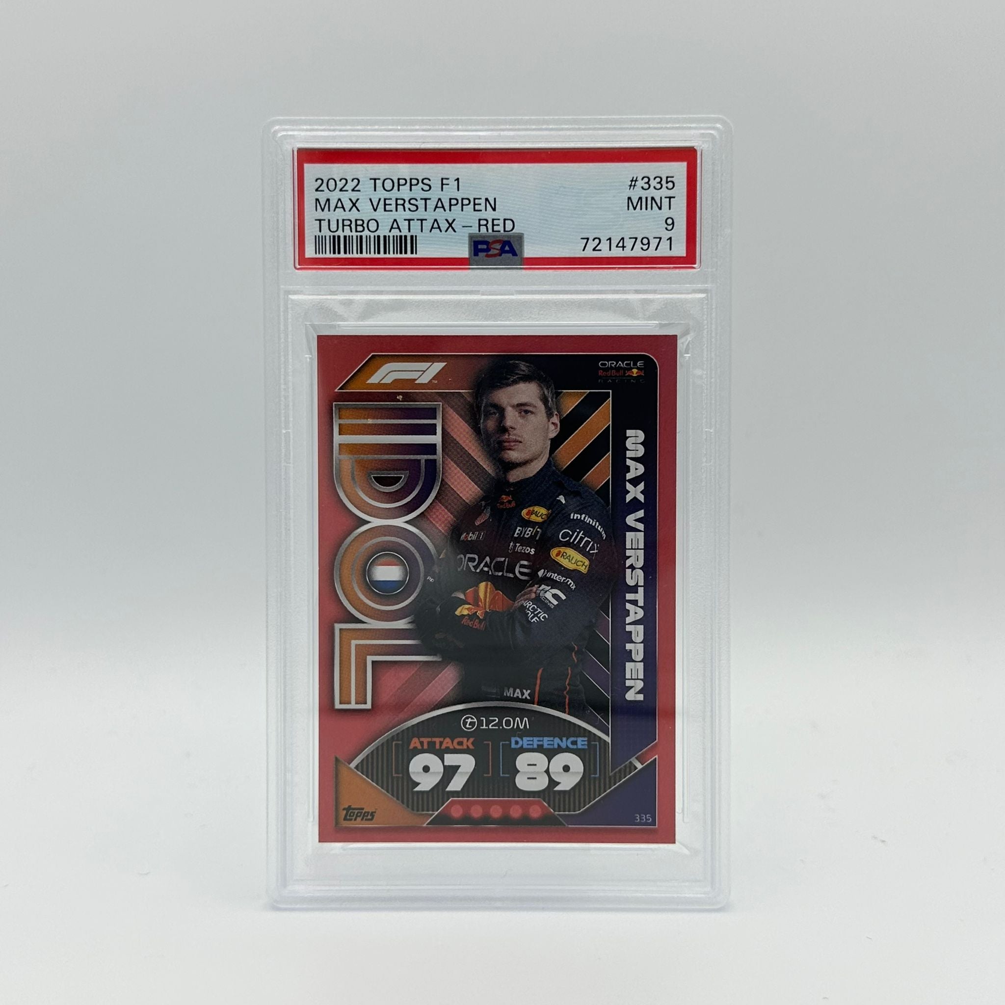 PSA 9 Graded Max Verstappen #335 Idol Mirror Red 420/500 - Rare F1 Racing Card for Collectors & Fans - Perfect for Display, Trading, and Investment