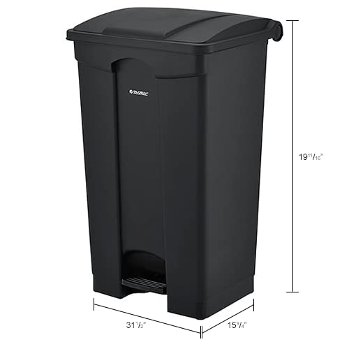 23 Gallon Black Plastic Rectangular Step-On Trash Can for Kitchen, Office & Commercial Use - Heavy Duty Waste Bin with Lid - Global Industrial Garbage Container
