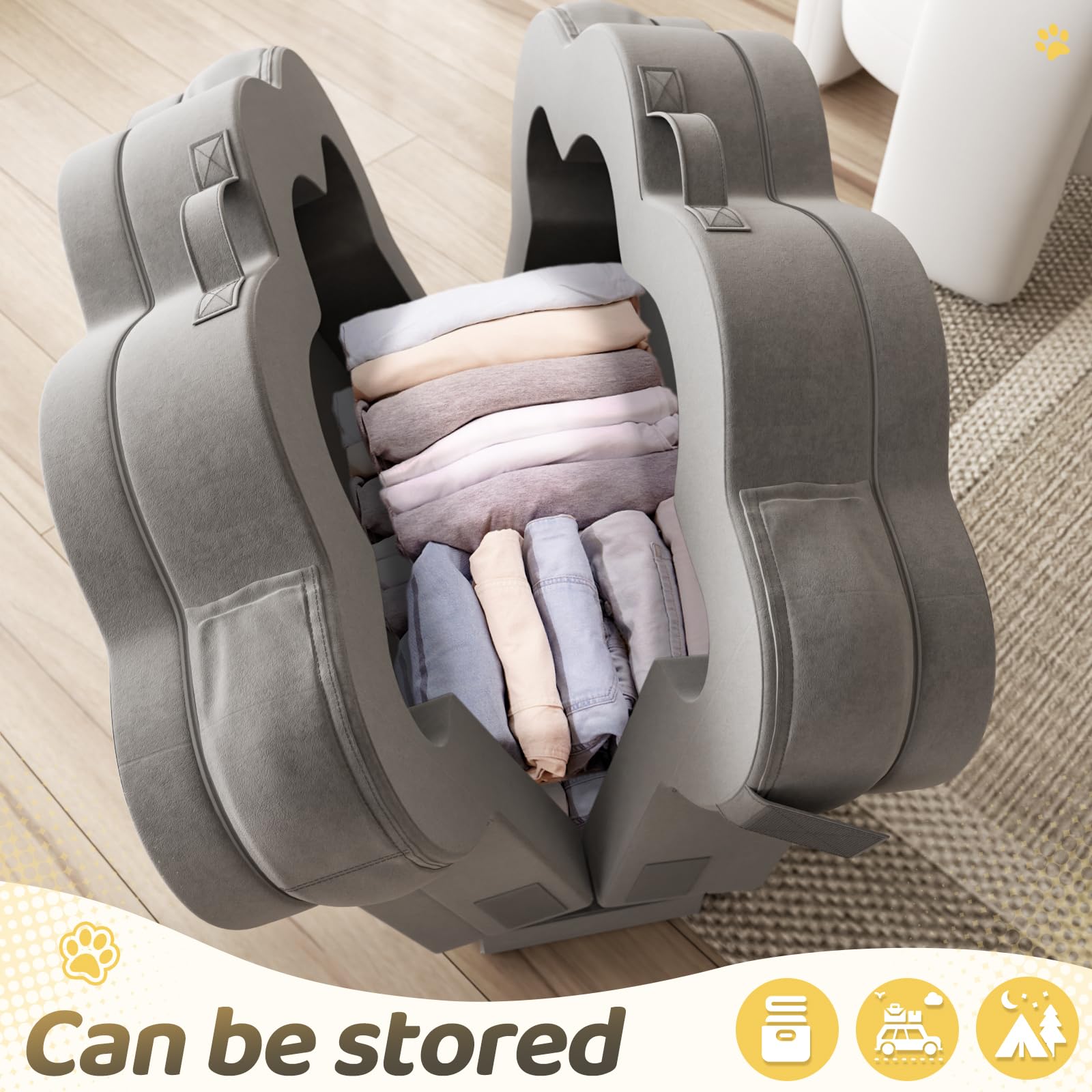 Portable Toddler Bed - Foldable Travel Floor Bed for Kids 1-5 Years Old | Soft, Safe & Washable Grey Crib | Perfect for Home, Travel & Daycare Use
