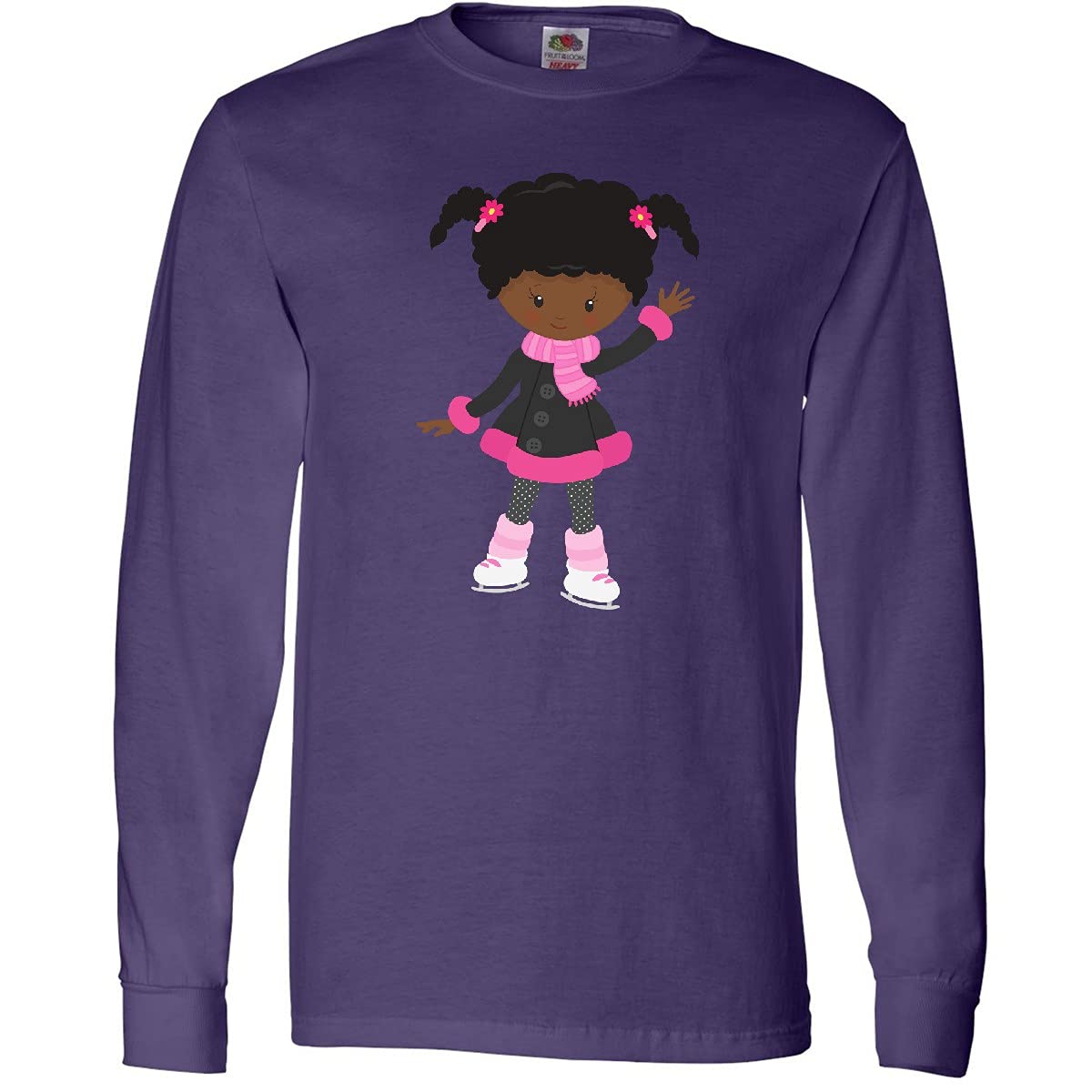 Inktastic African American Girl Ice Skating Cute Long Sleeve T-Shirt for Women - Perfect for Casual Wear, Winter Outfits & Ice Skating Enthusiasts