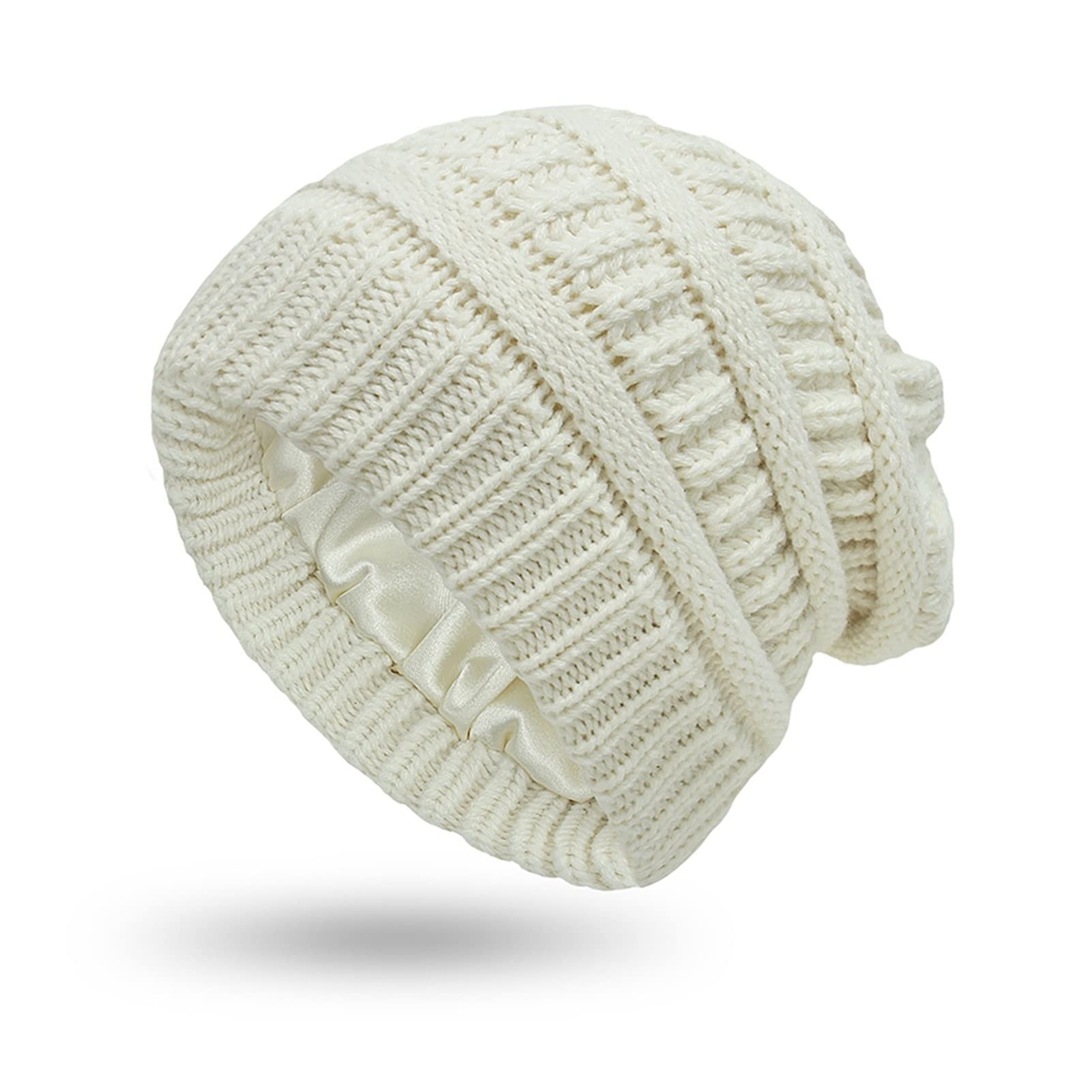 Warm Satin Lined Skull Cap - Soft Knit Beanie Hat for Women & Men - Winter Thermal Hat for Outdoor Sports, Skiing, Cycling & Cold Weather Activities